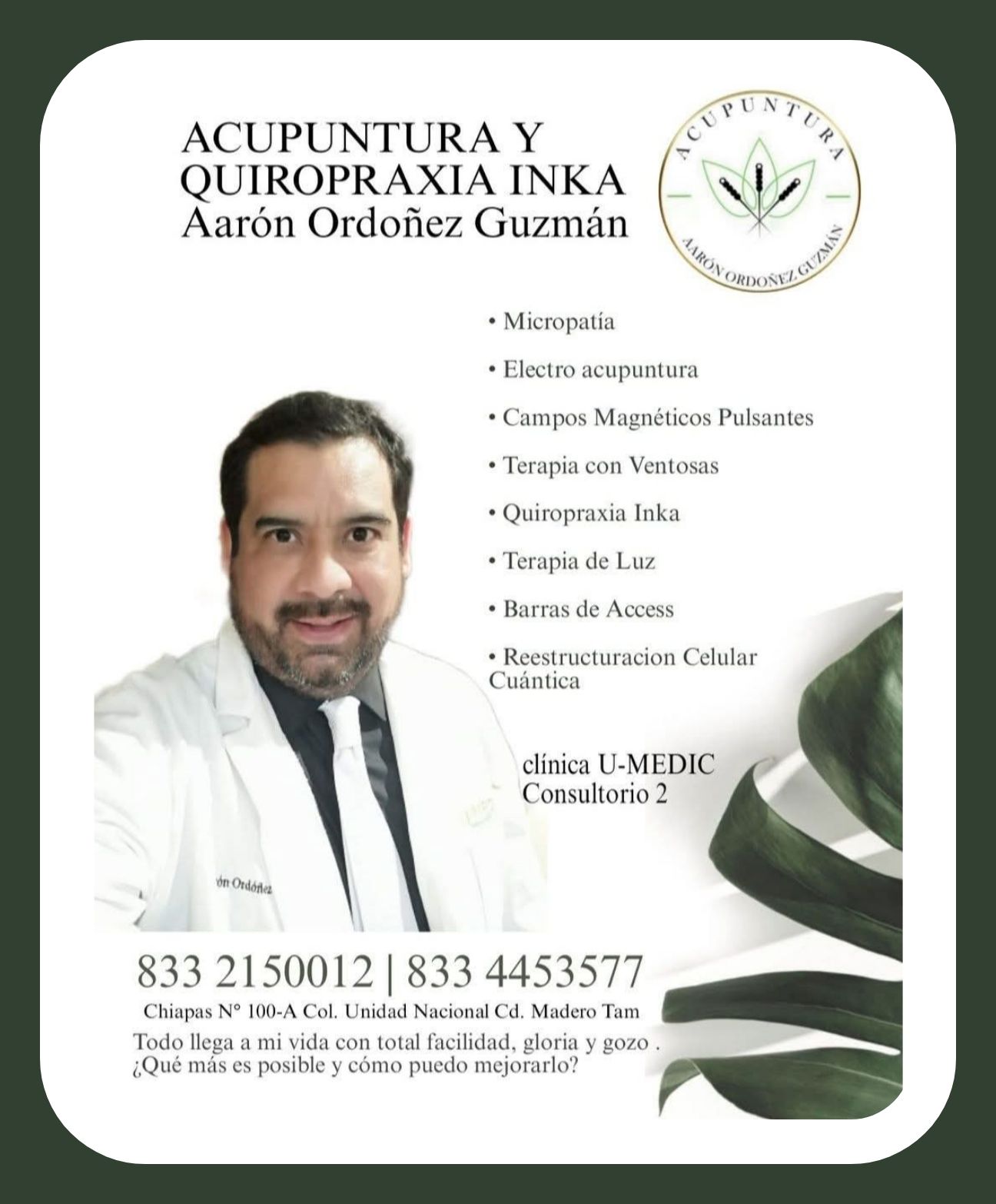 Acupuntura y Quiropraxia Aaron Ordoñez Facebook ad: Hola, Soy Aarón Ordoñez Guzmán.