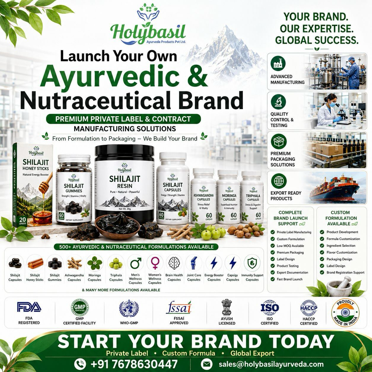 Holybasil Ayurveda Products Private Limited Facebook ad: LAUNCH YOUR OWN AYURVEDIC BRAND IN JUST 7…