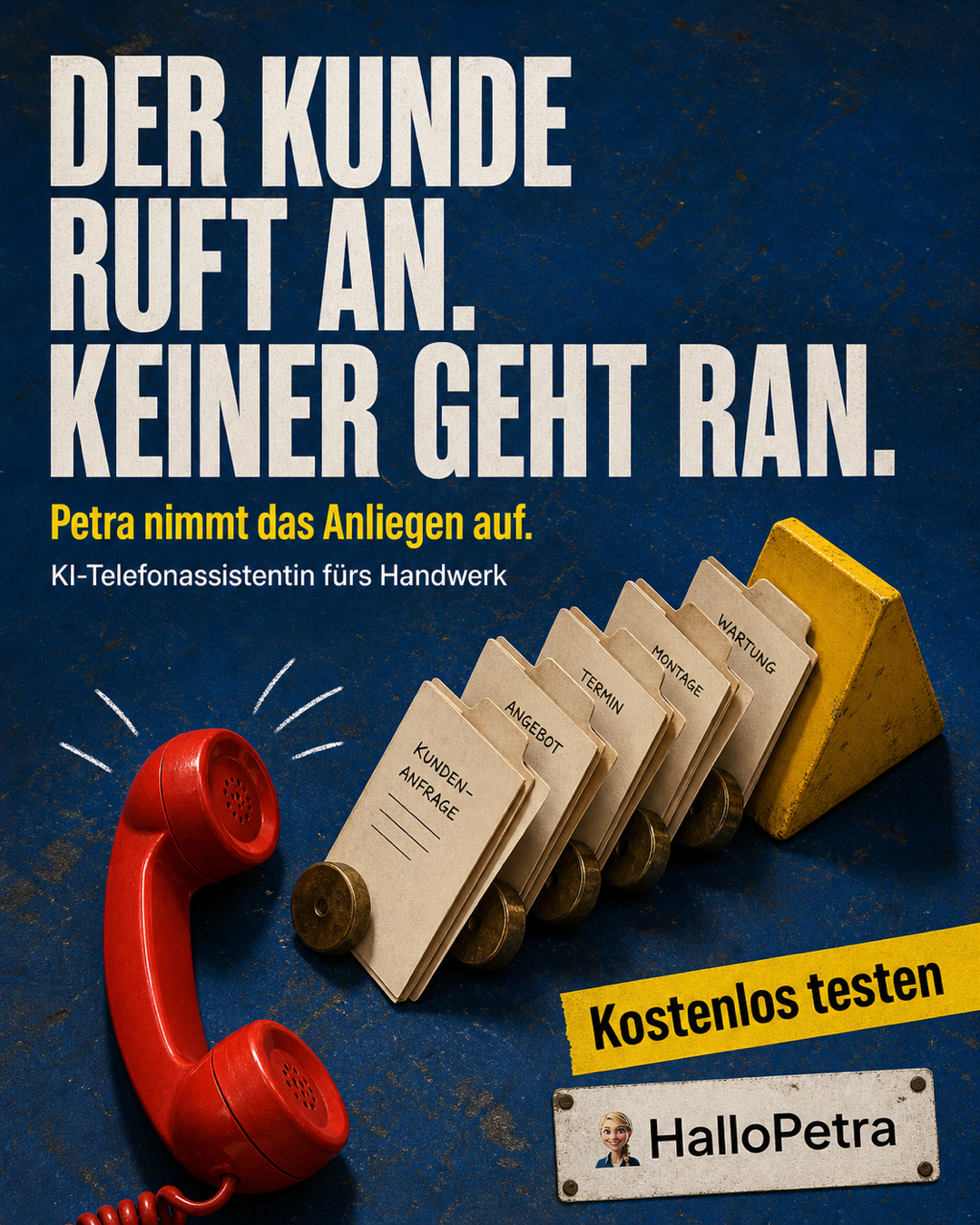 HalloPetra.de Facebook ad: Nie wieder verpasste Aufträge