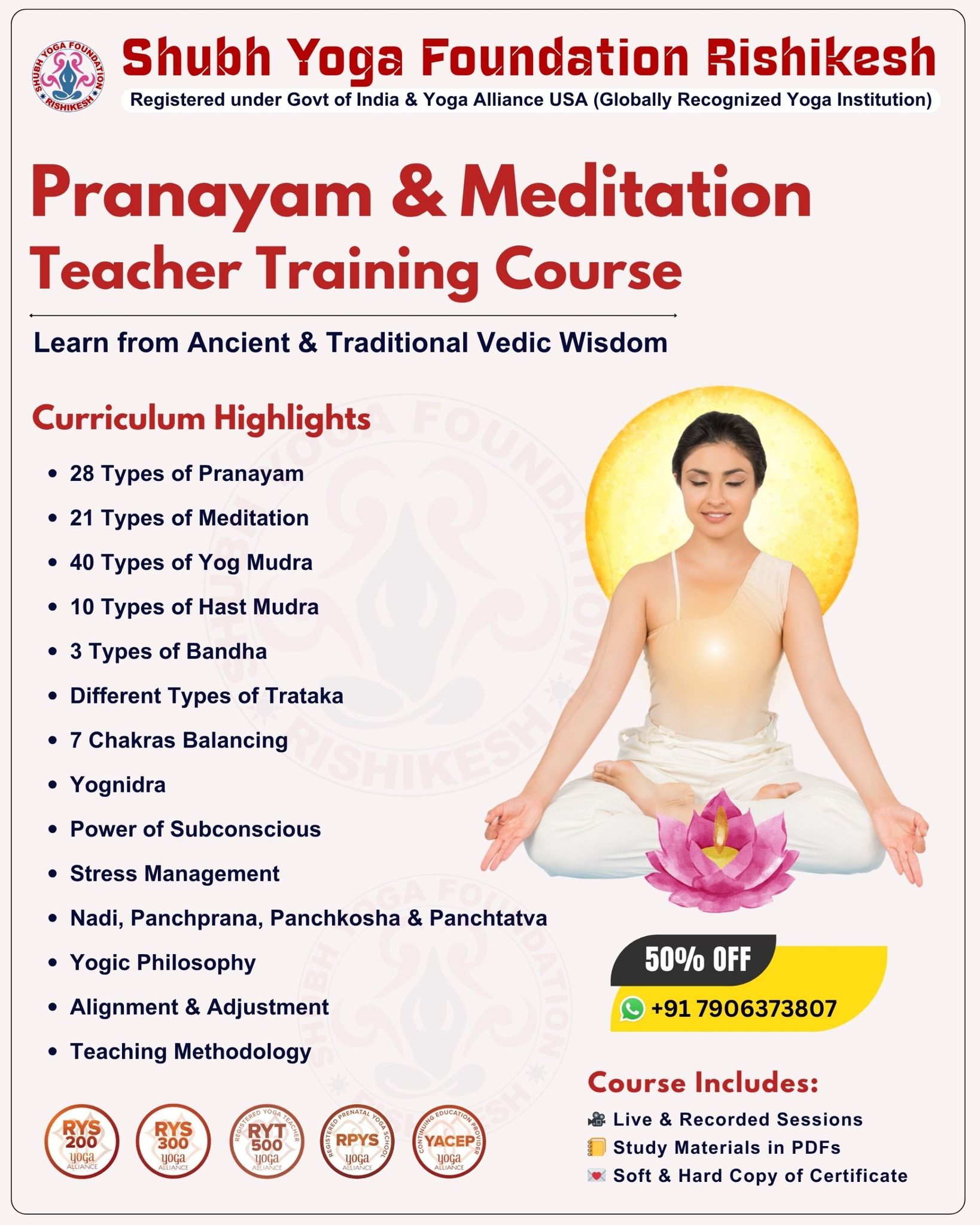 Shubh Yoga Foundation Rishikesh Facebook ad: 𝐏𝐫𝐚𝐧𝐚𝐲𝐚𝐦 & 𝐌𝐞𝐝𝐢𝐭𝐚𝐭𝐢𝐨𝐧 𝐓𝐞𝐚𝐜𝐡𝐞𝐫…