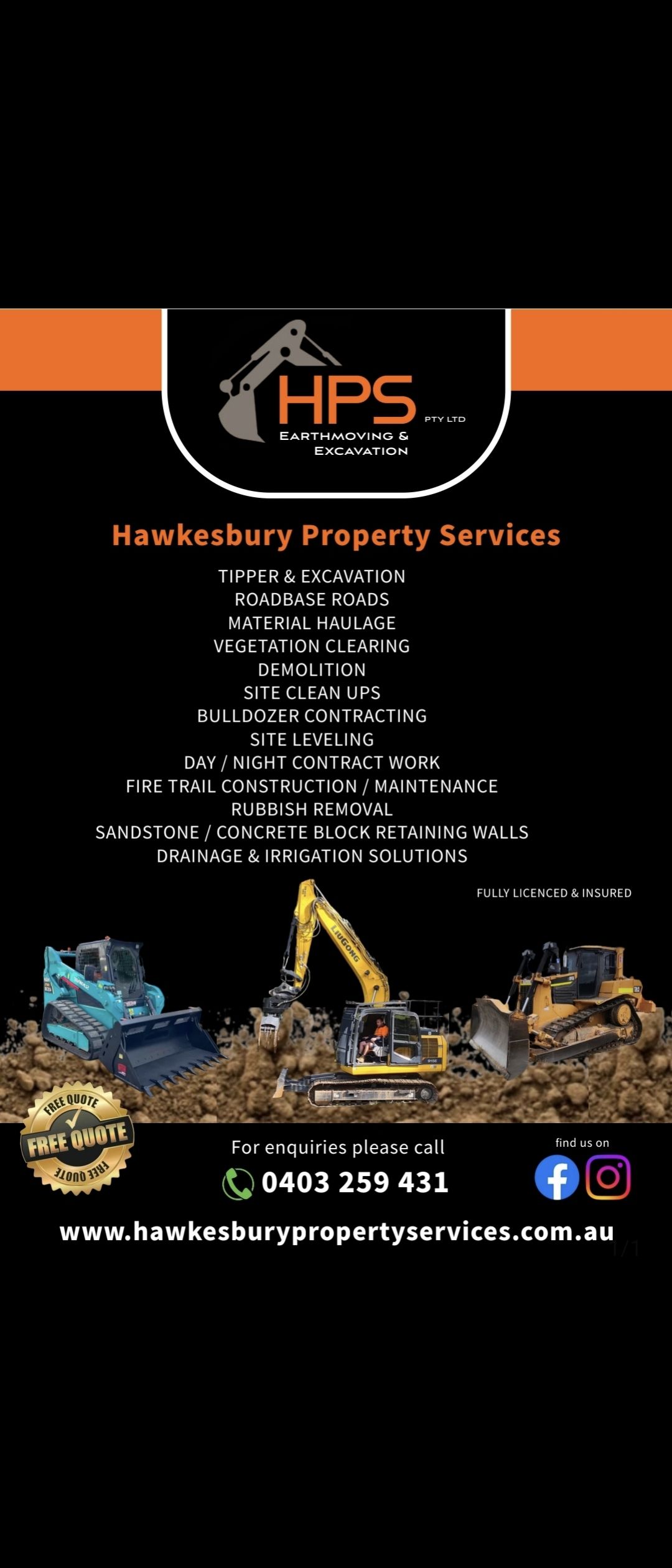 Hawkesbury Property Services Earthmoving & Civil P/L Excavation NSW Wide Facebook ad: Hawkesbury Property Services Earthmoving & Civil Pty Ltd