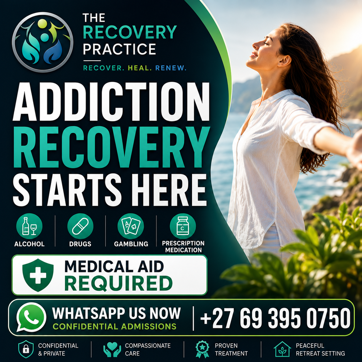 The Recovery Practice Facebook ad: ADDICTION RECOVERY STARTS HERE.