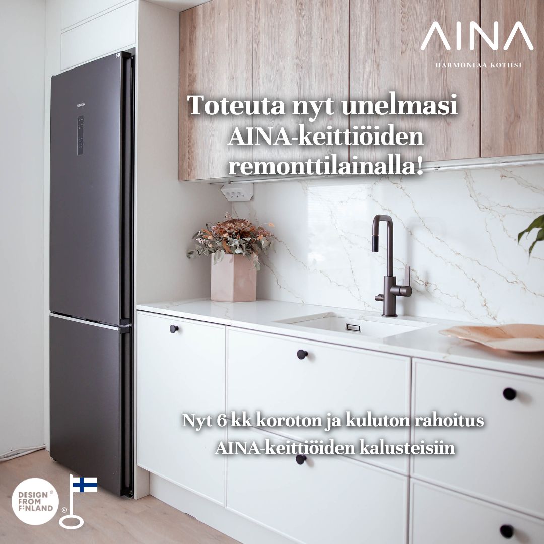 AINA-keittiöt Facebook ad: 100 % kotimainen AINA-keittiö