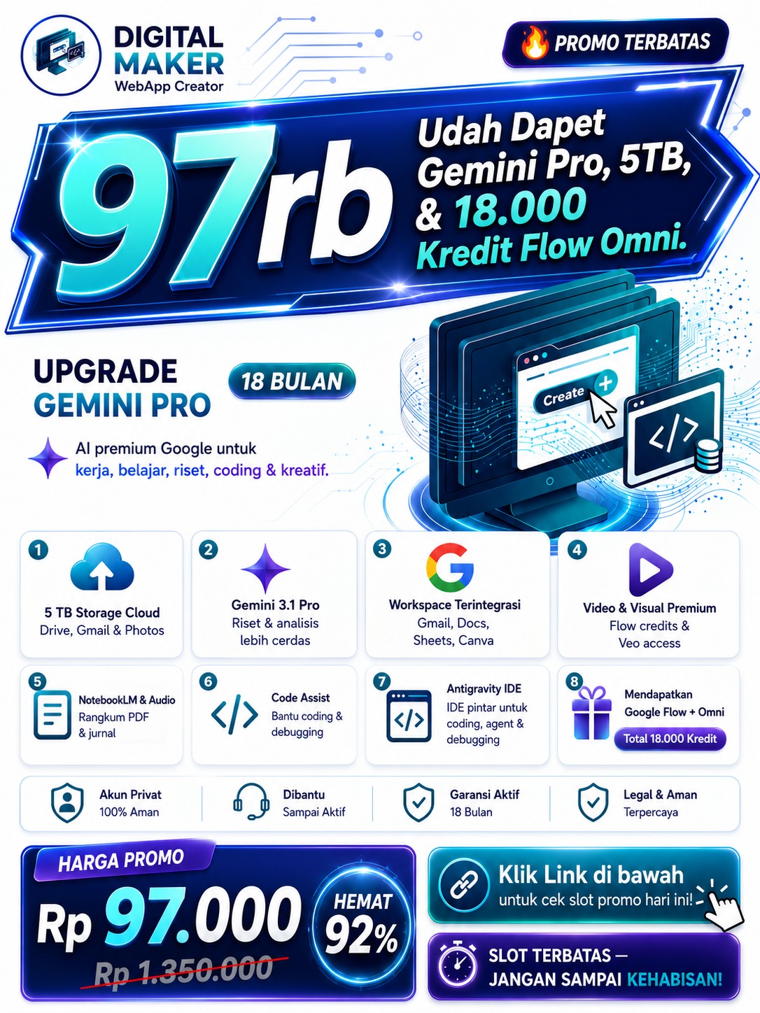 DigitalMakerr.id Facebook ad: Gemini Pro 18 Bulan, Cuma 97Rbu