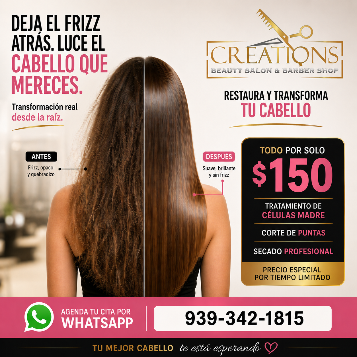Creations Beauty Salon and Barbershop Facebook ad: Agenda tu cita hoy mismo
