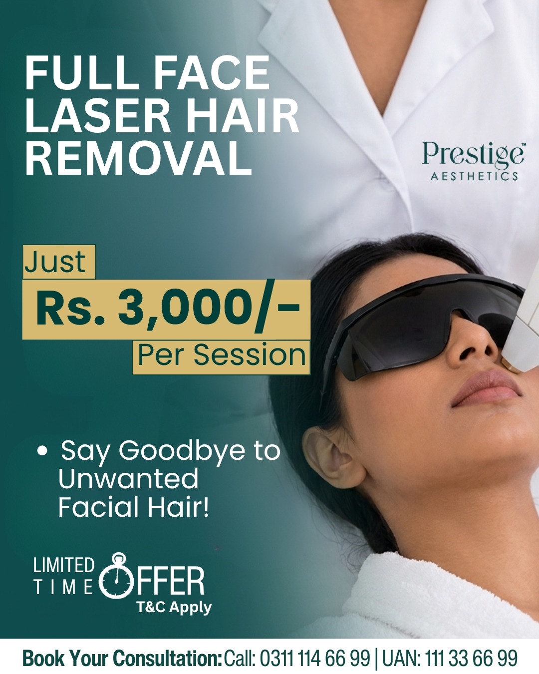 Prestige Aesthetics Facebook ad: Permanent Smoothness for Rs. 3,000!