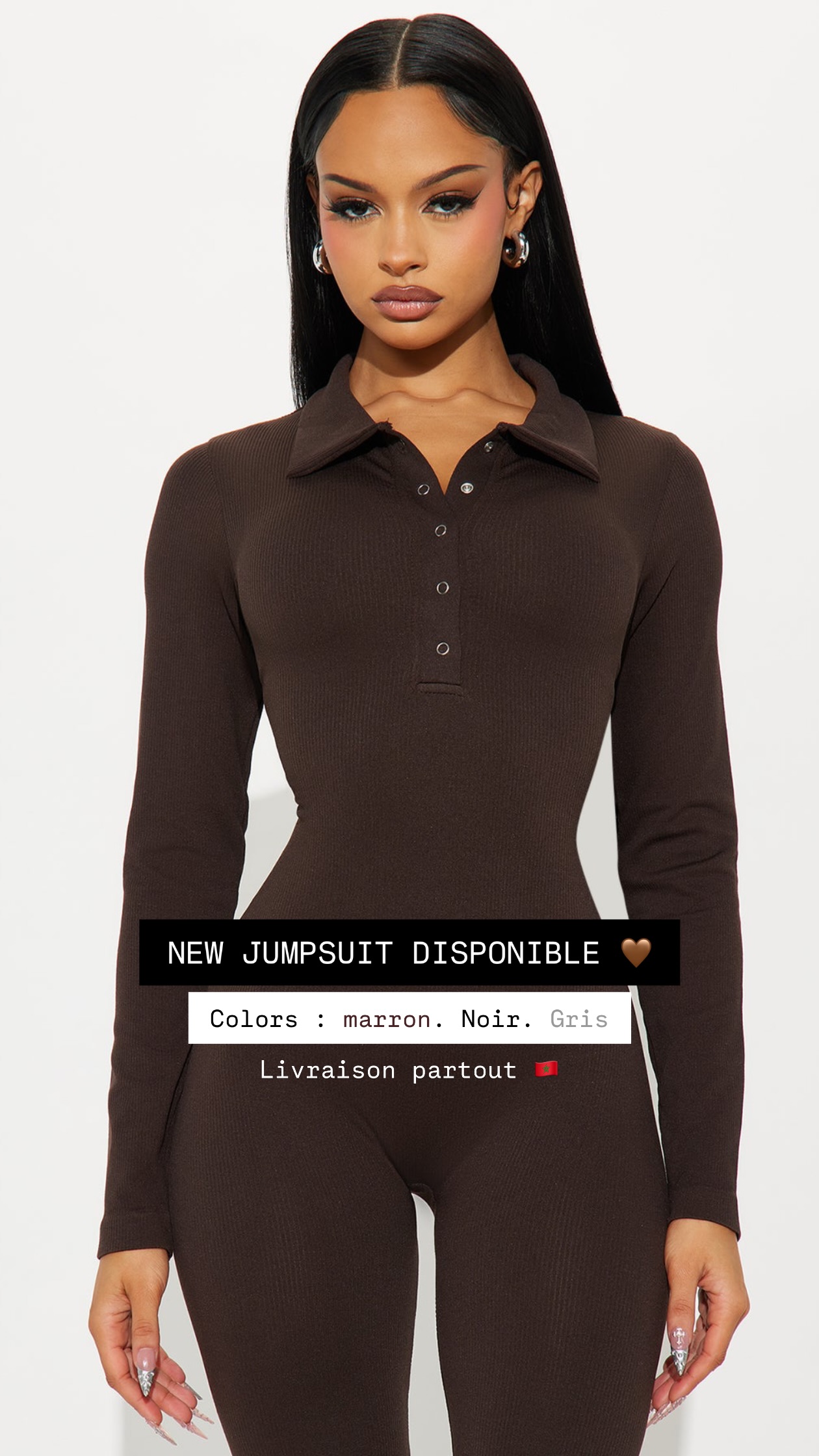 youmiwear Facebook ad: NEW JUMPSUIT DISPONIBLE Livraison partout Colors: marron.