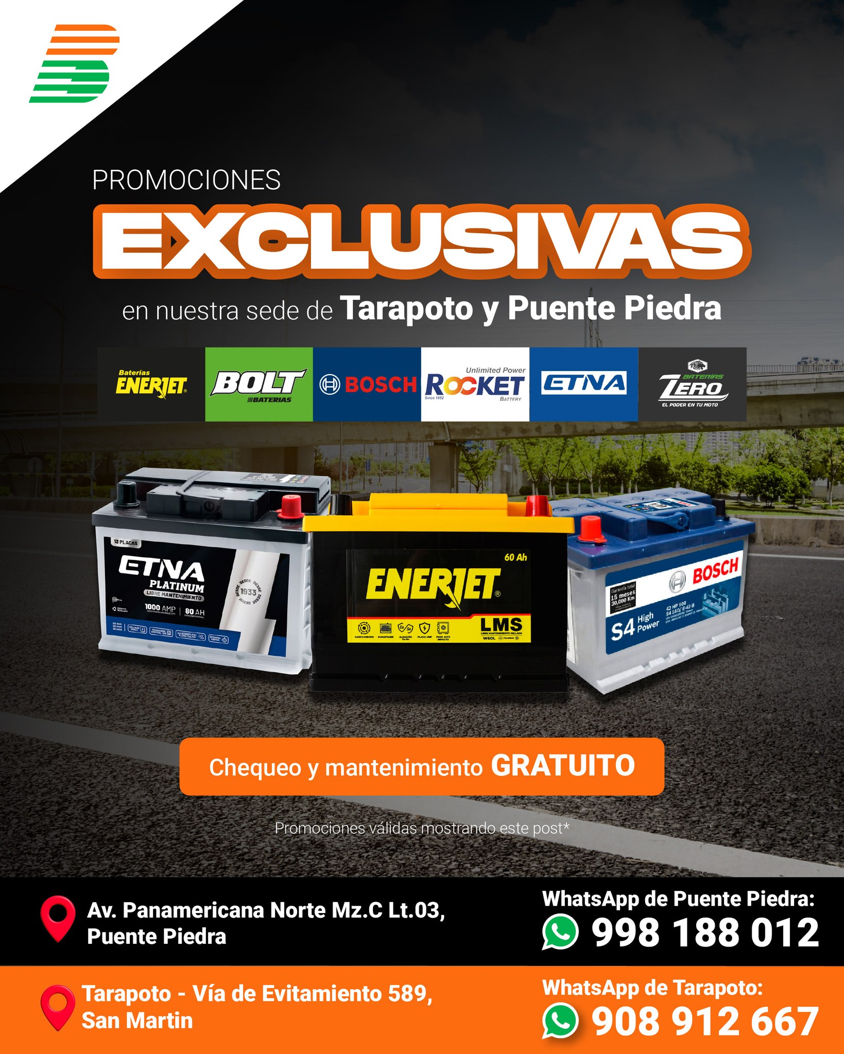 Battery Plaza Facebook ad: Visítanos en nuestras tiendas de Tarapoto y Puente…
