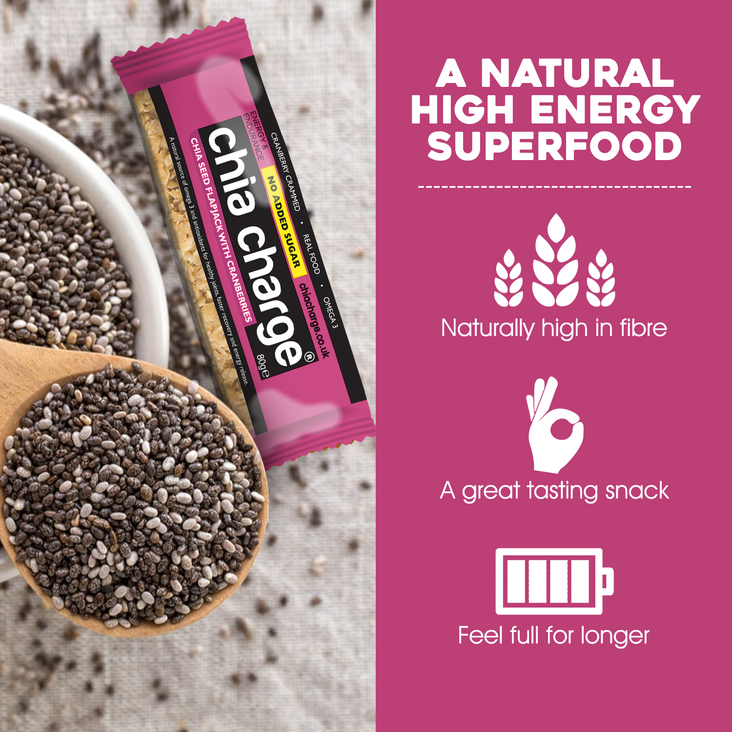 Chia Charge Facebook ad: Protein Bars That Taste Like a Treat