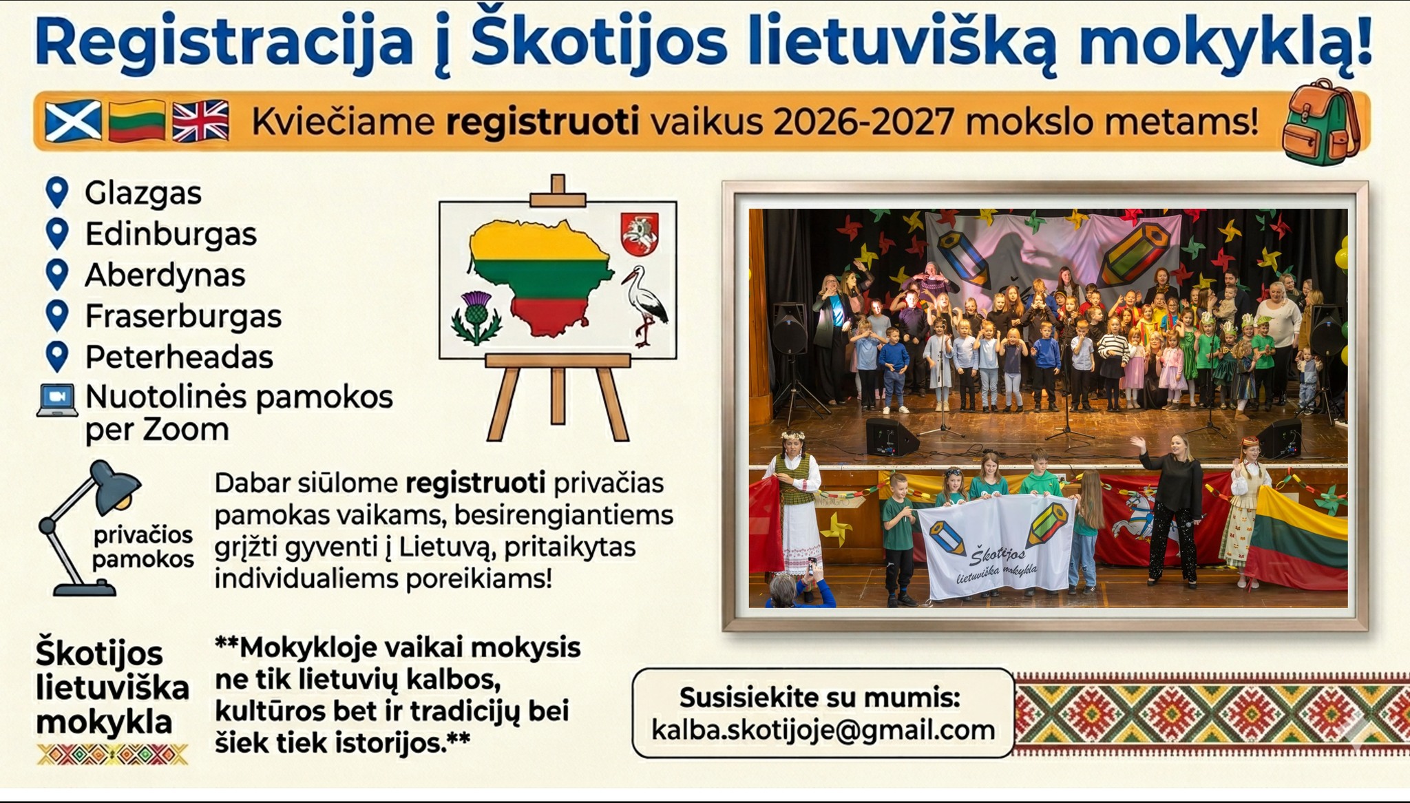 Škotijos lietuviška mokykla - Lithuanian School of Scotland Facebook ad: Lietuviški užsiėmimai vaikams Škotijoje ir internetu…