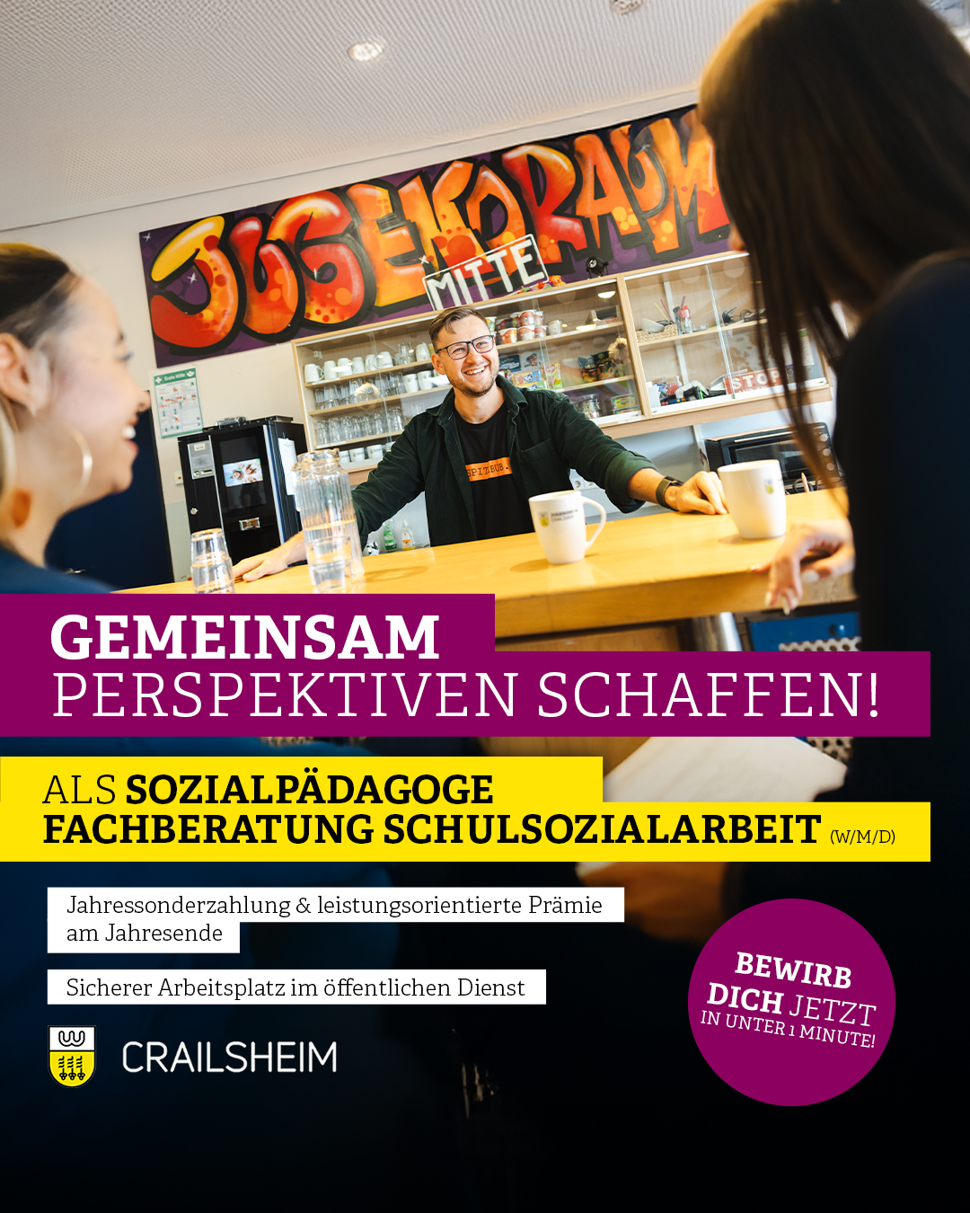 Stadtverwaltung Crailsheim Facebook ad: In unter 1 Minute bewerben