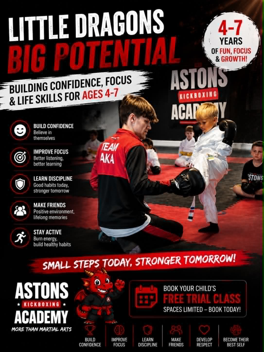 Astons Kickboxing Academy Facebook ad: Parents of 5, 6 and 7 years in Shrewsbury.