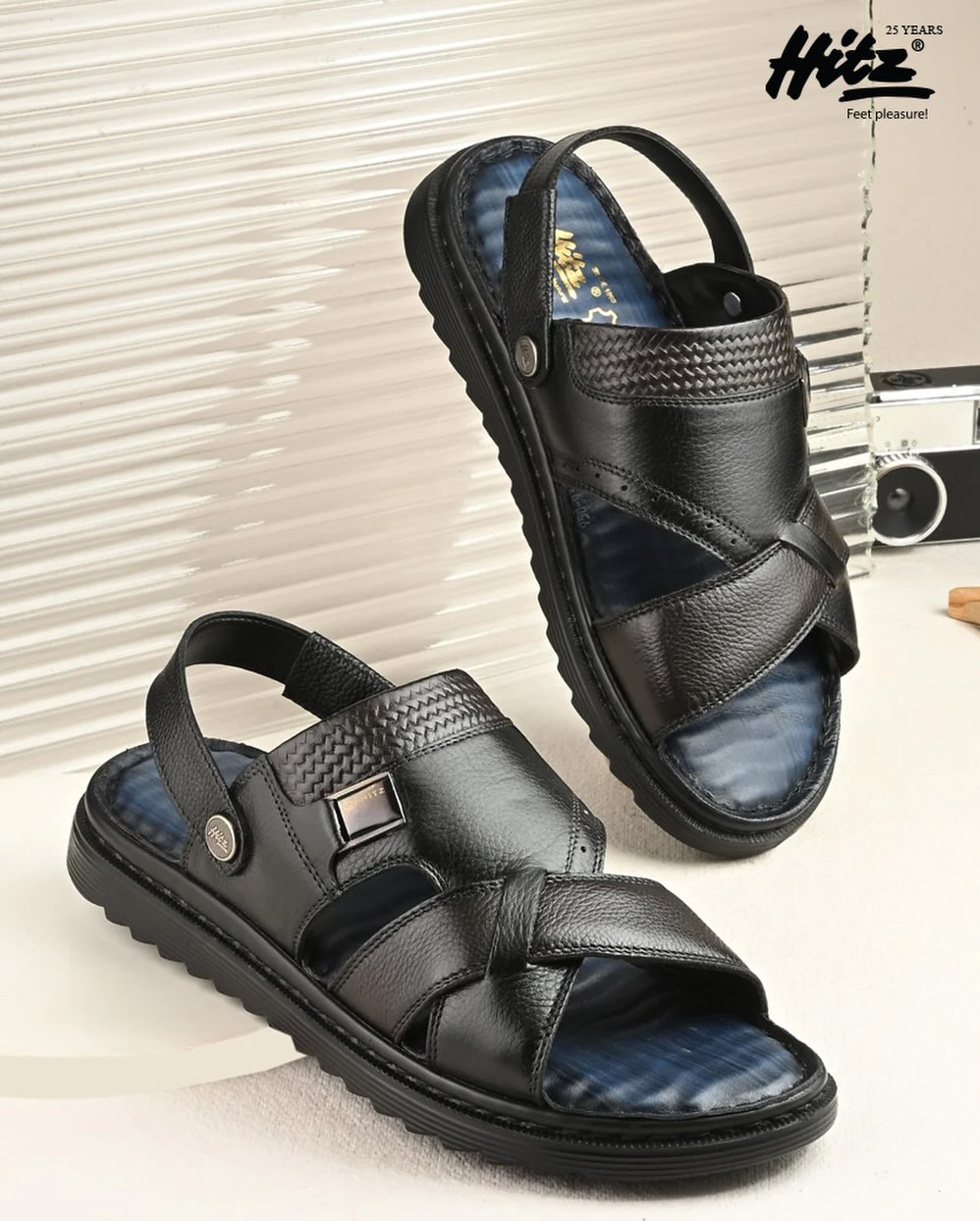Hitz-Shoes Facebook ad: Discover Hitz black & brown leather sandals, versatile…