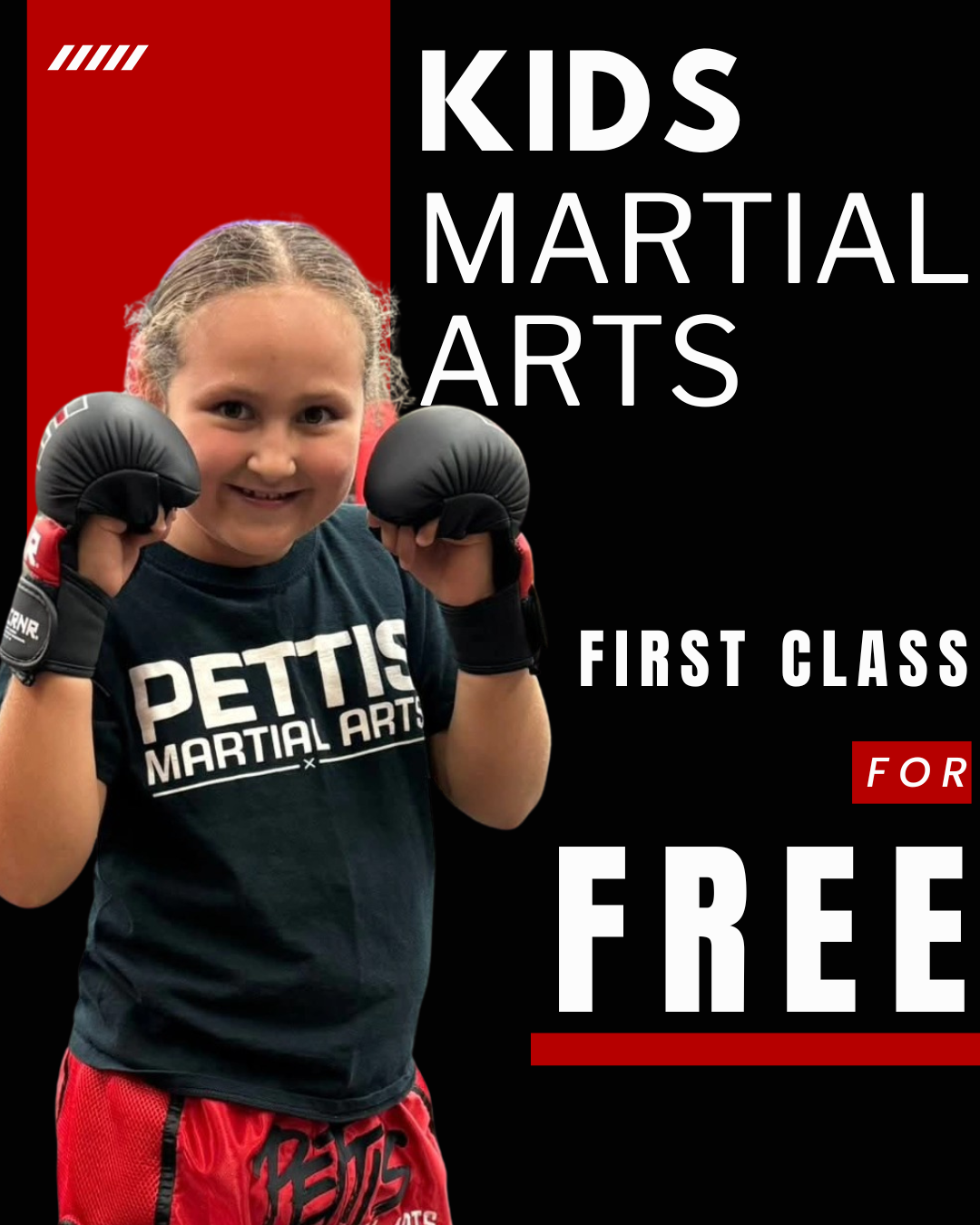 Pettis Martial Arts Facebook ad: FREE Class for Future Champs!