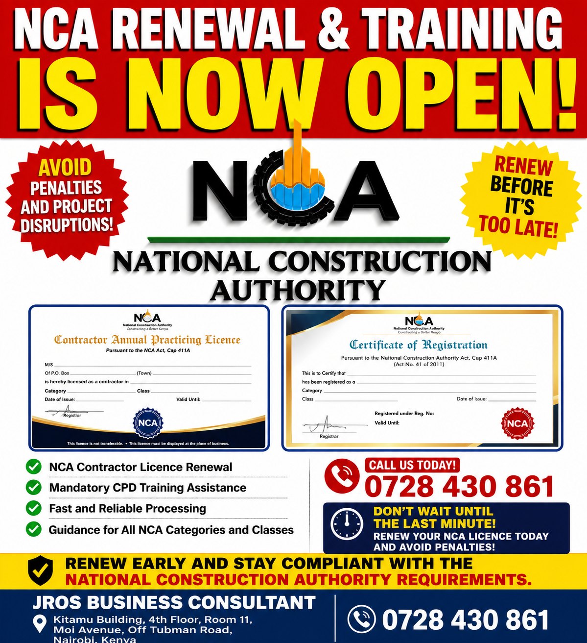 Company Registration and Other Related Services Facebook ad: NCA RENEWAL & TRAINING IS NOW OPEN!