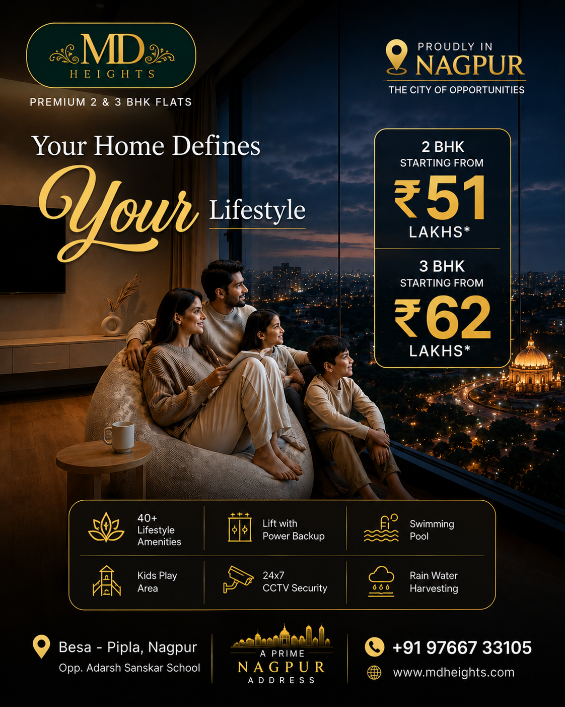 MD Heights Facebook ad: Premium 2 & 3 BHK in Pipla, Nagpur
