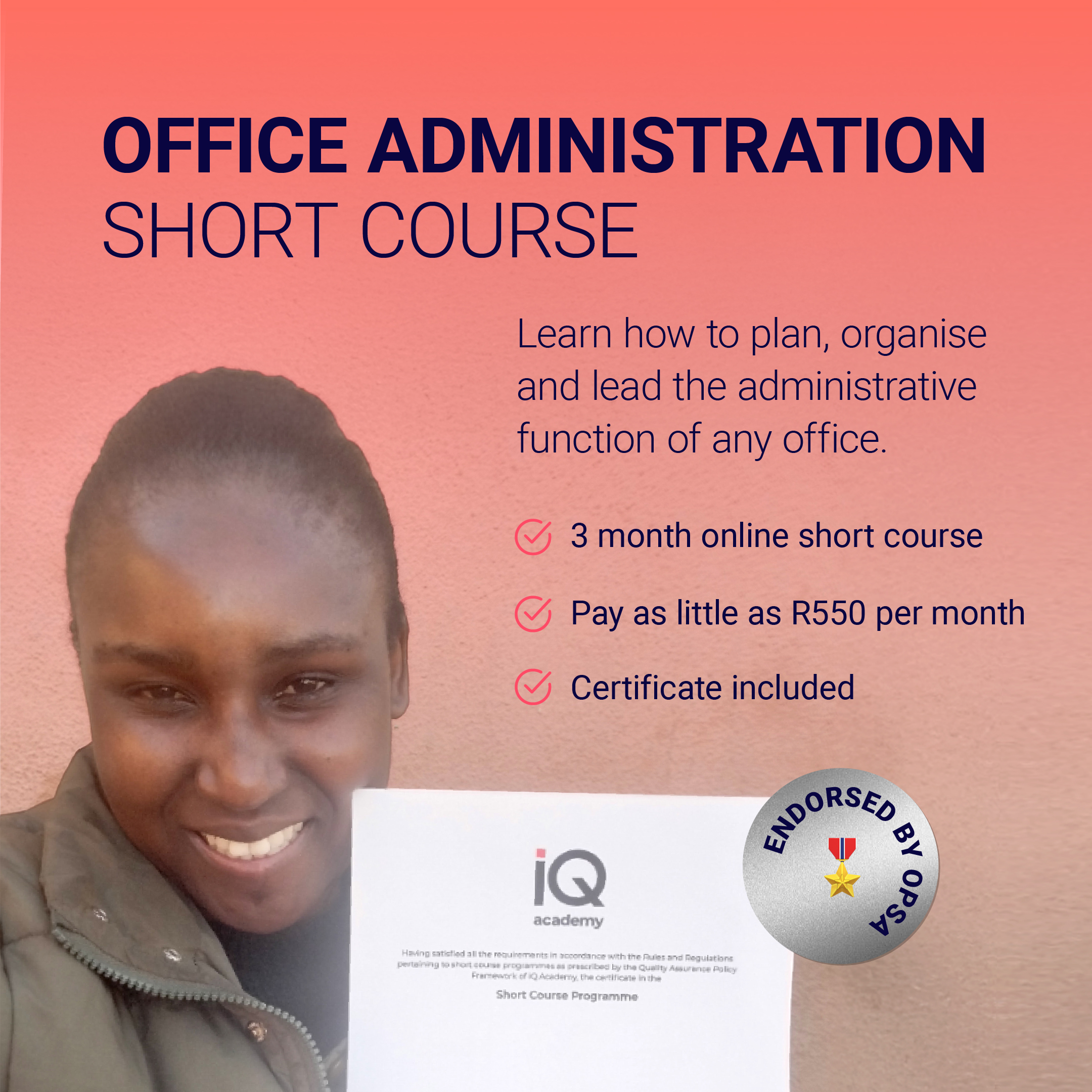 IQ Academy Facebook ad: Complete our short course and earn your certificate