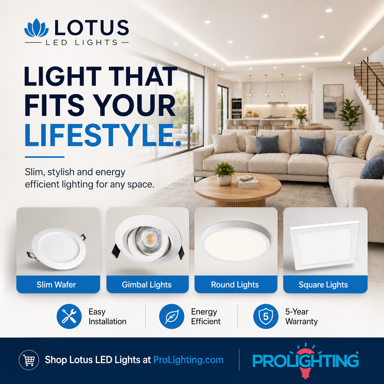 Prolighting Facebook ad: Lotus LED Downlights