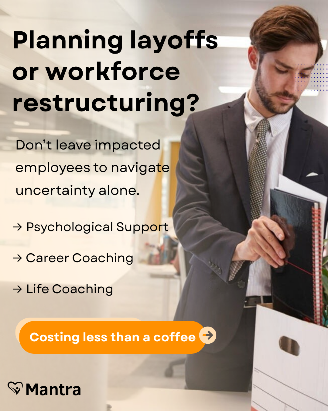 Mantra Care Facebook ad: HR Leaders: Support Employees Through Transitions