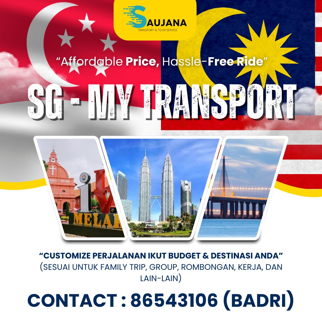 Saujana Transport & Tour Facebook ad: Comfortable Ride, Affordable Price, Semua Ada di Saujana!