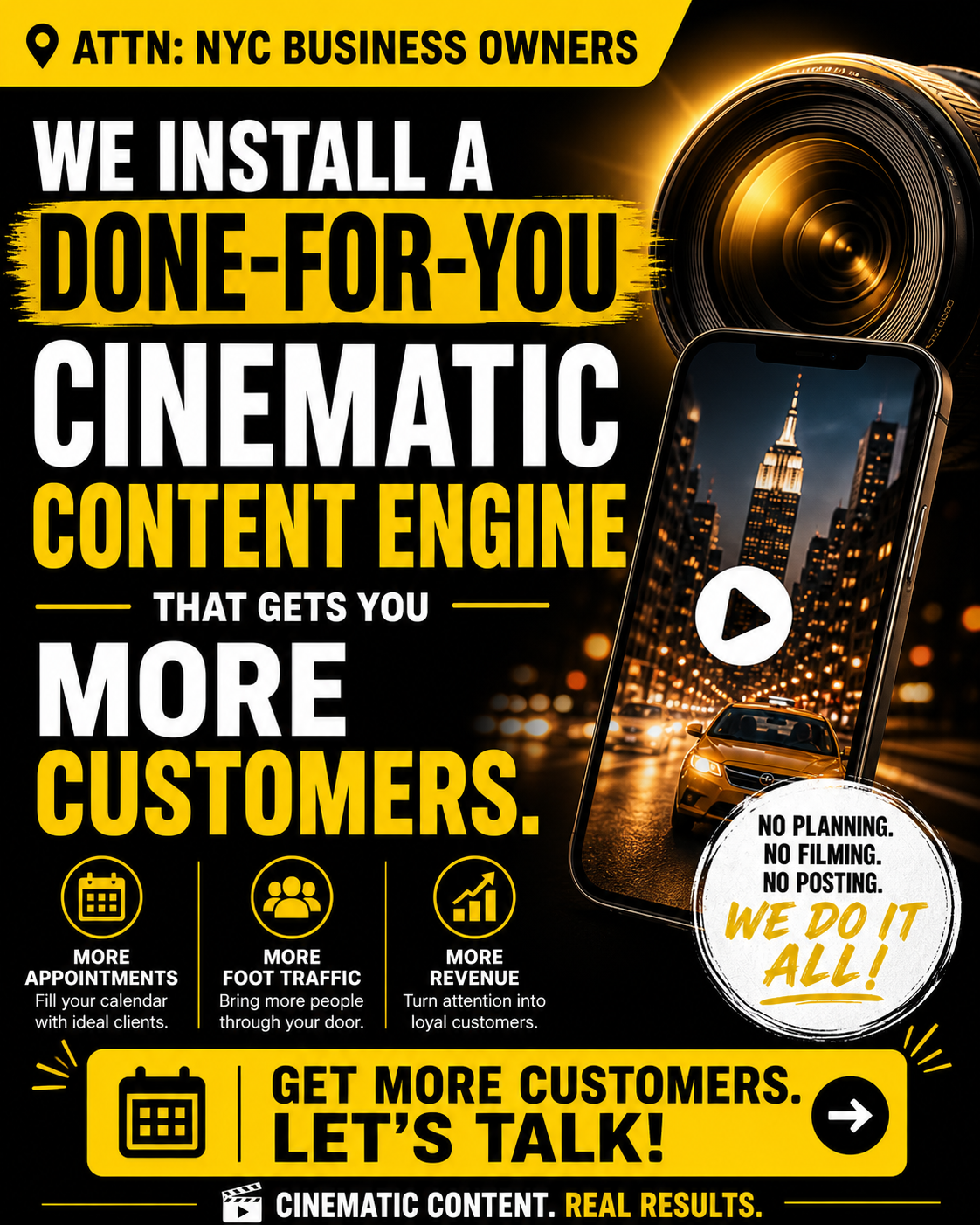 Dendera Studios Facebook ad: NYC Business Owners. You Need Content.