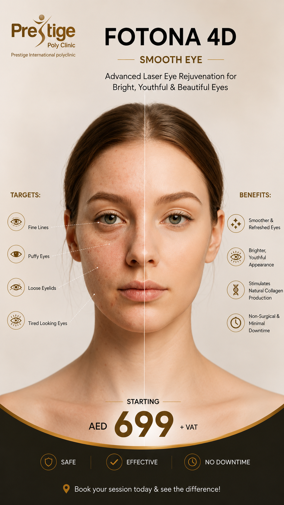 Prestige clinic Facebook ad from May 13, 2026