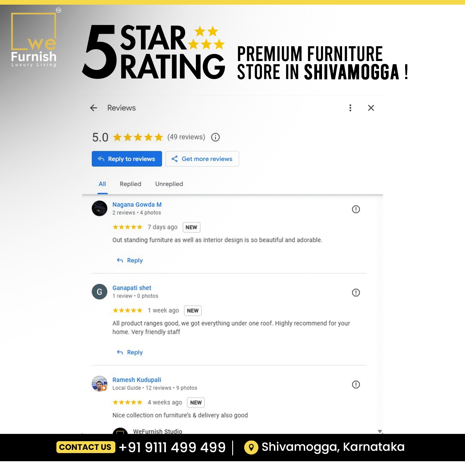 WeFurnish Studio Facebook ad: Luxurious Furniture ಇದೀಗ ನಿಮ್ಮ ಶಿವಮೊಗ್ಗದಲ್ಲಿ.