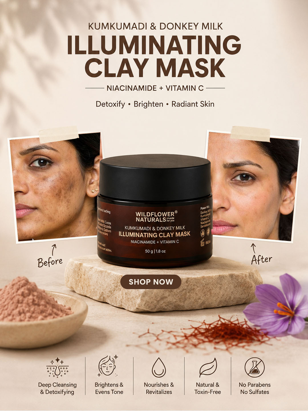 Wildflower Naturals Facebook ad: Wake Up Tired-Looking Skin