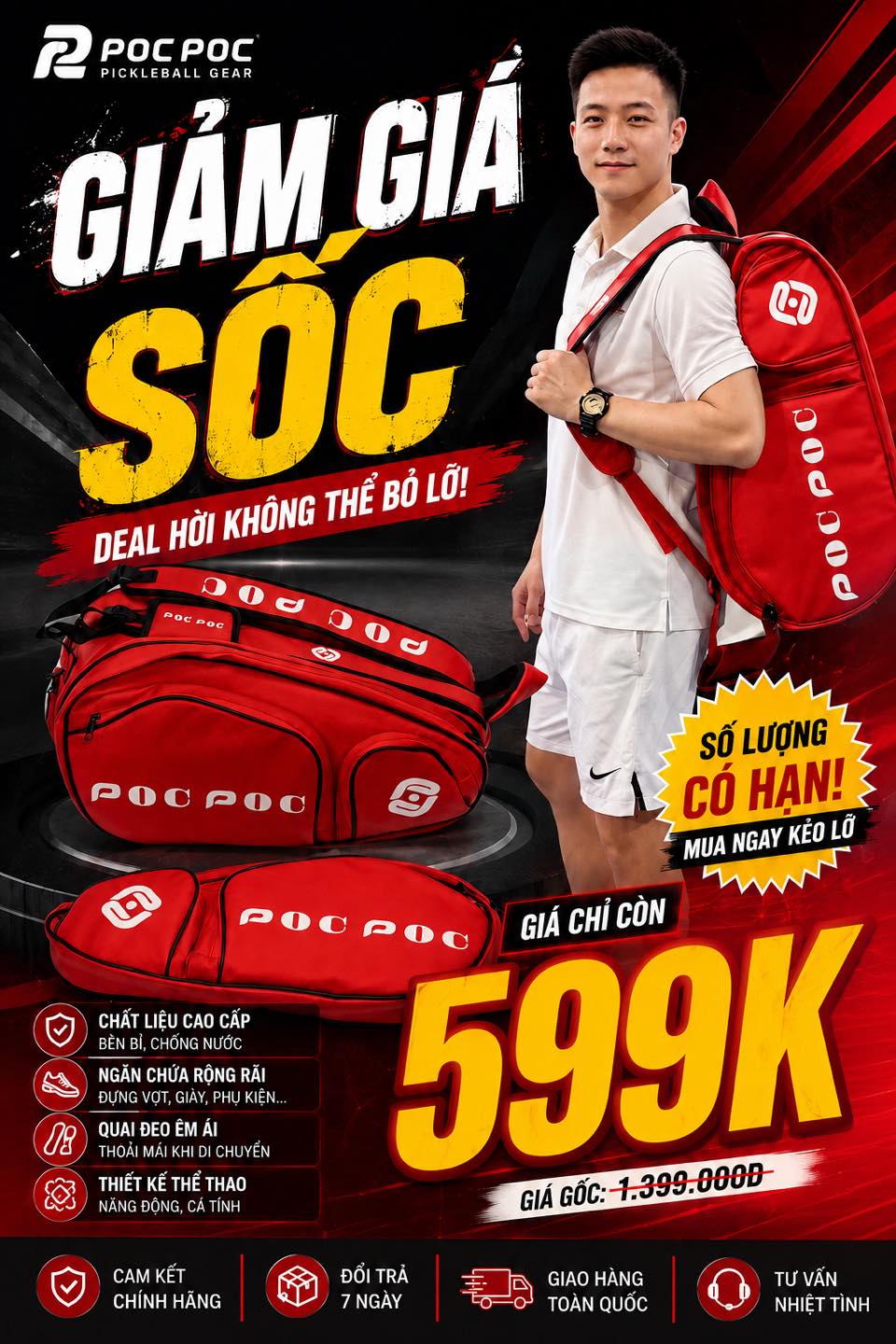 Túi Pickleball Facebook ad: GIẢM SỐC TỪ 1.399.000đ ➜ CHỈ CÒN 599.000đ