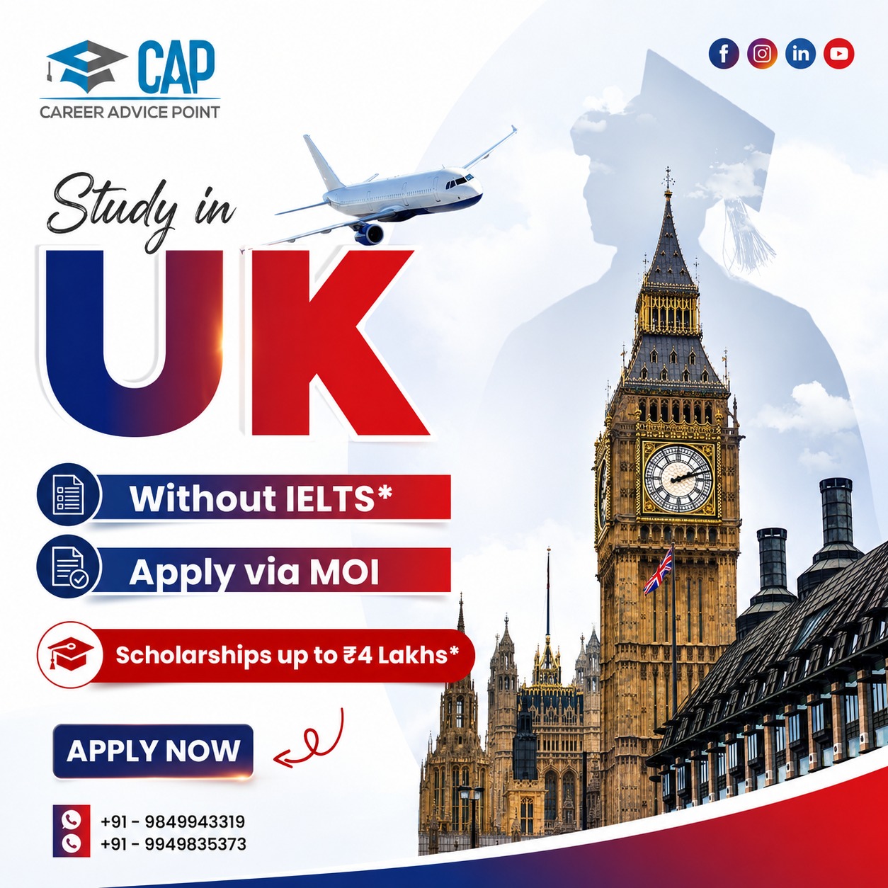 CAP Global Education Facebook ad: UK September 2026 Intake, Apply Early.