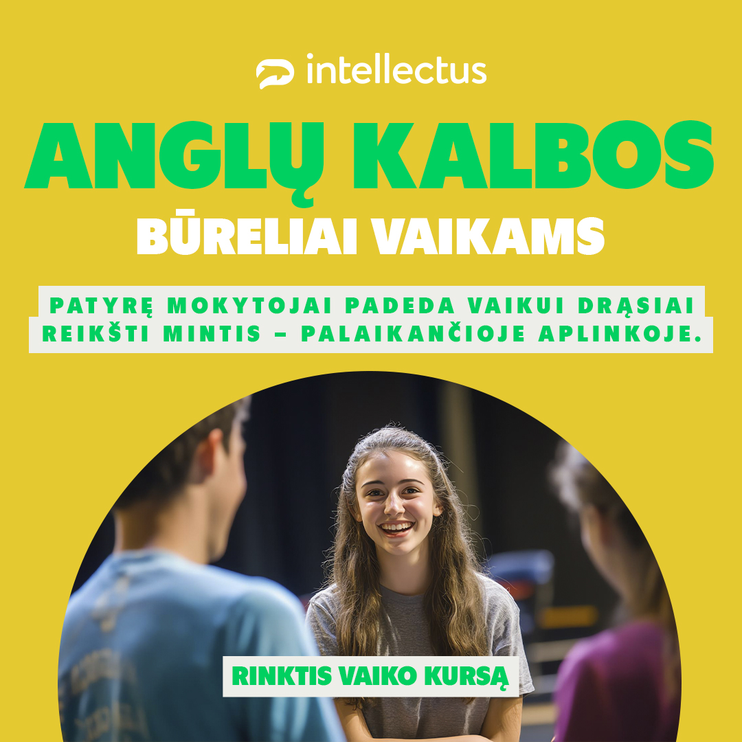 Anglų kalbos mokykla Intellectus Facebook ad: Anglų kalbos būreliai vaikams