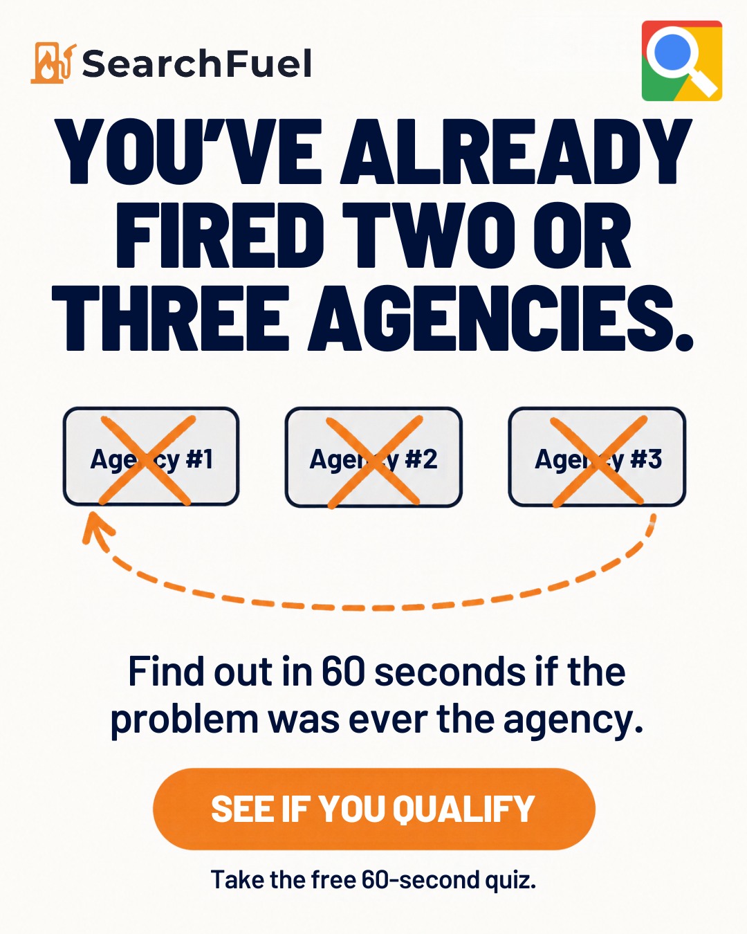 SearchFuel Facebook ad: You're On Google Ads Agency #3 For A Reason