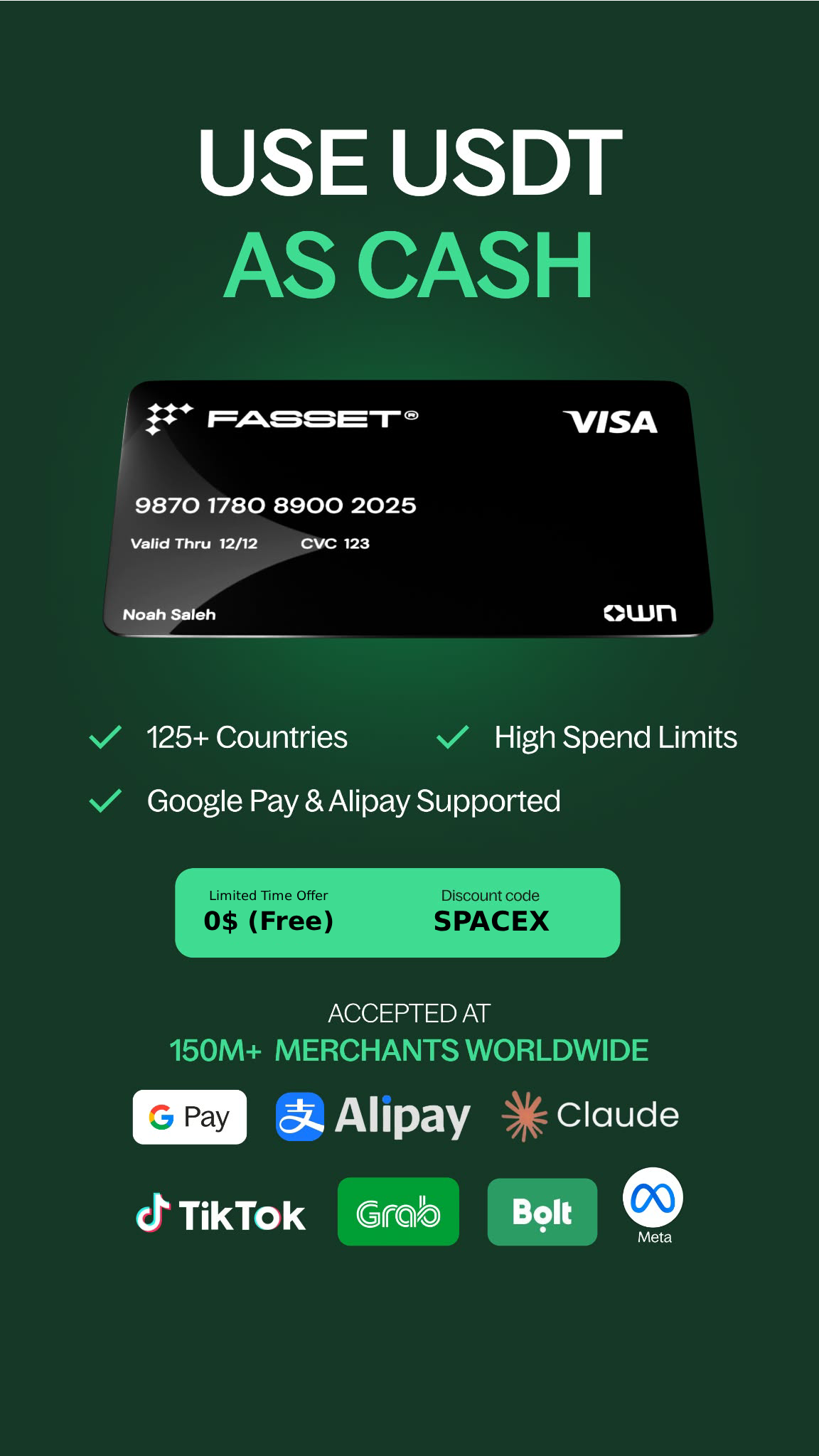 Fasset Facebook ad: Use Promo: SPACEX | Get FREE Card