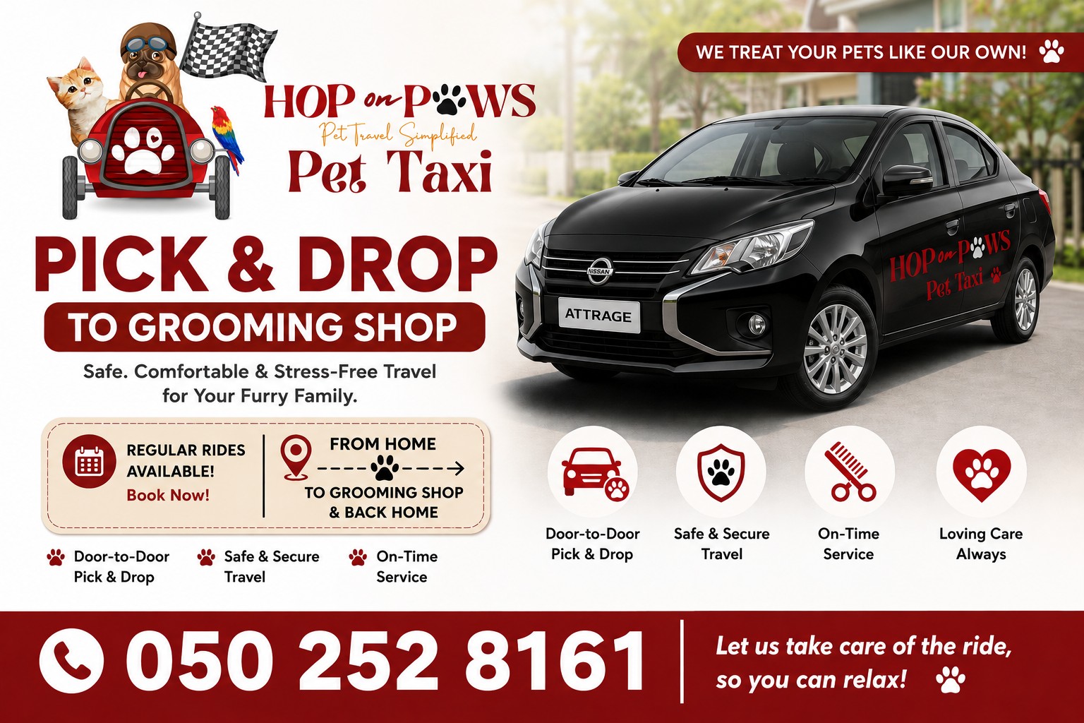 Hop On Paws Pet Taxi Facebook ad: No time to bring your pets to the…