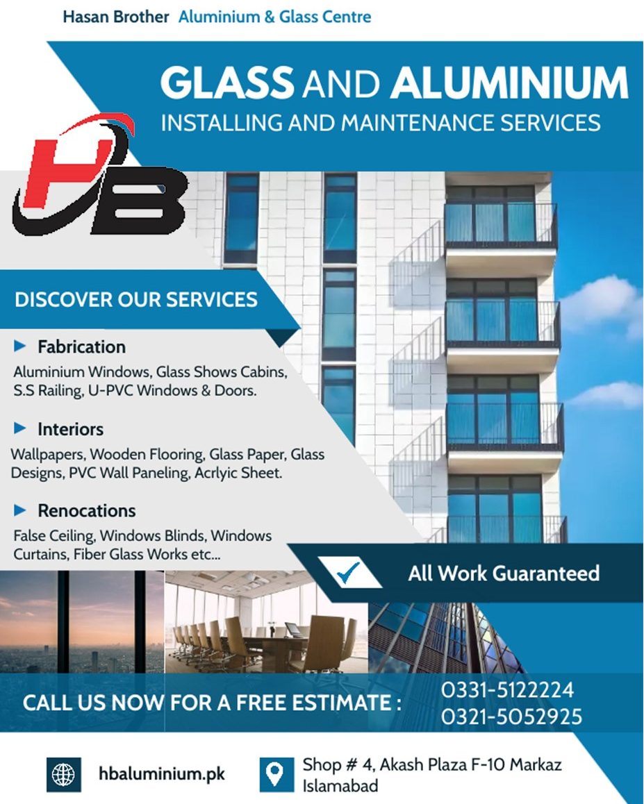 Hassan Brother Aluminium & Glass Centre Facebook ad: Work Special in U-PVC Windows, Aluminium Windows, Glass…