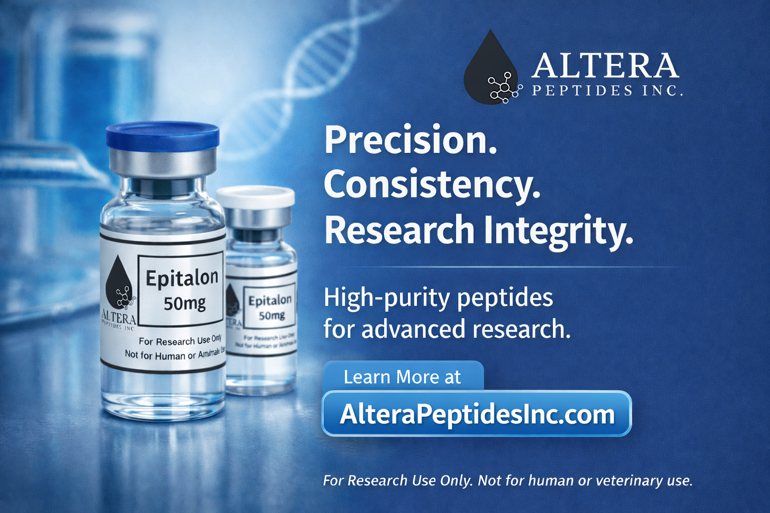 Altera Peptides Facebook ad: Precision. Consistency. Research integrity.