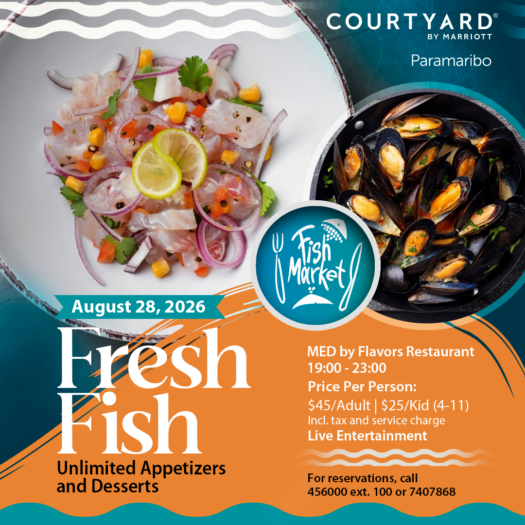 Courtyard Marriott Paramaribo Facebook ad: It’s time for another Fish Market night at…