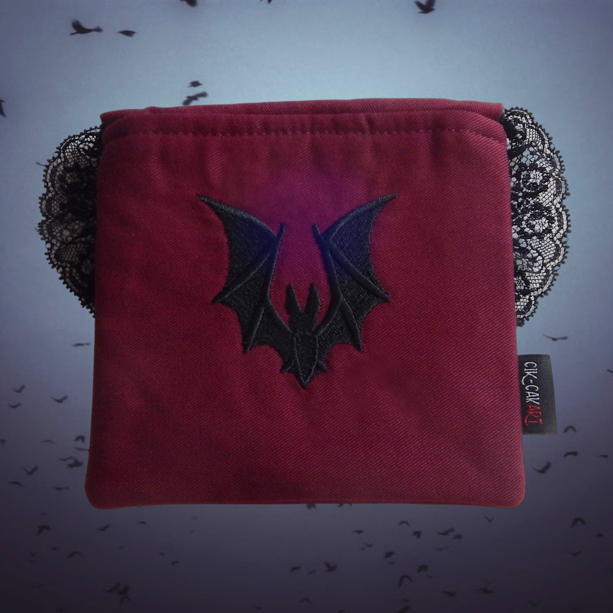 Dark Cat Facebook ad: Bat Coin Purse, Handmade in EU