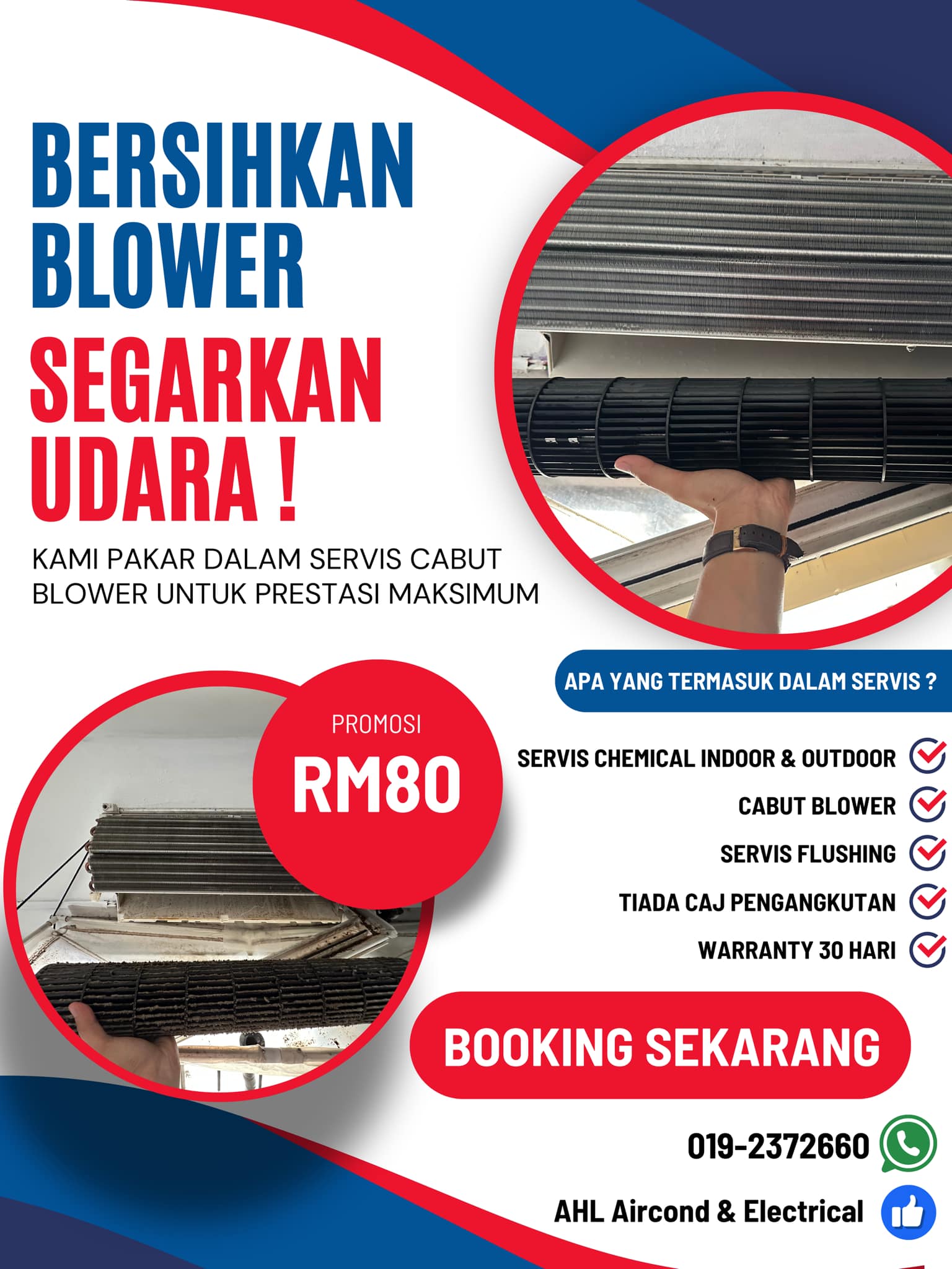 AHL Aircond & Electrical Facebook ad: SERVIS CABUT BLOWER, AIRCOND LEBIH SEJUK & UDARA…