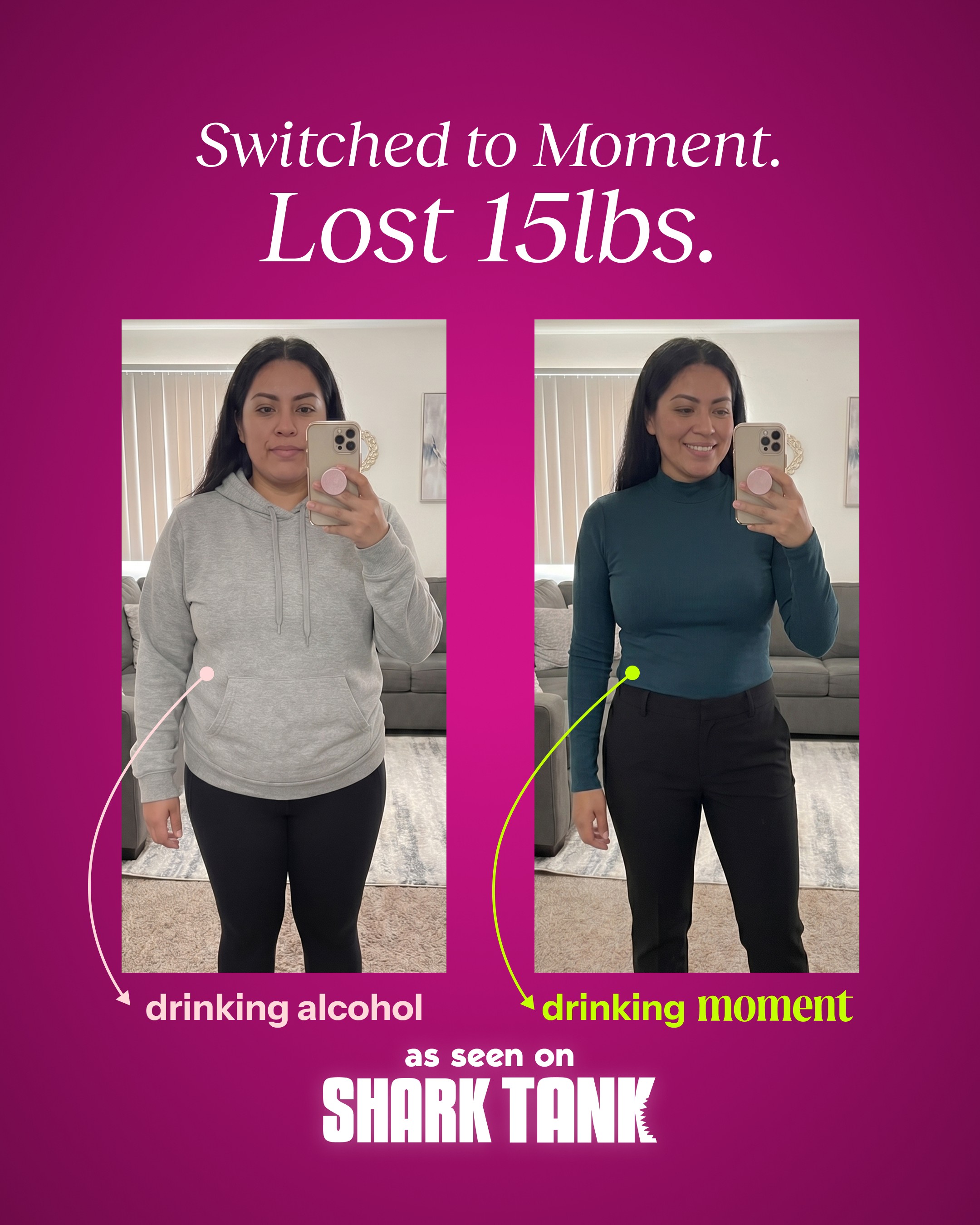 Moment Facebook ad: Stay on track. Enjoy your drink. 15 calories only
