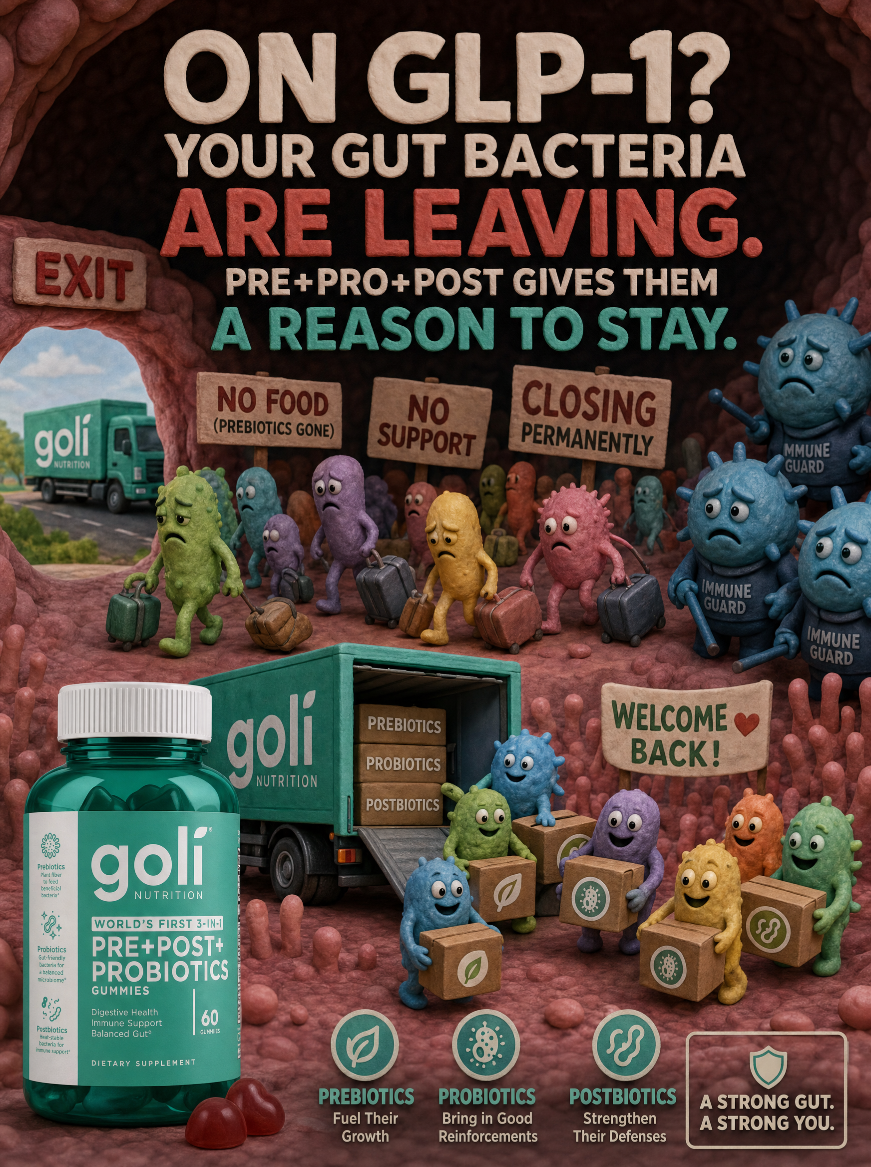 Goli Facebook ad: World's First 3 in 1 Probiotic Gummy