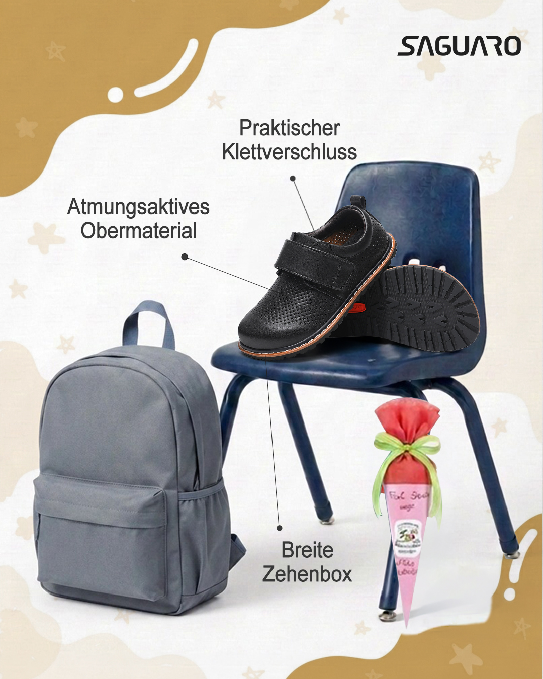 Saguaro De Facebook ad: Der perfekte Schuh für den ersten Schultag.