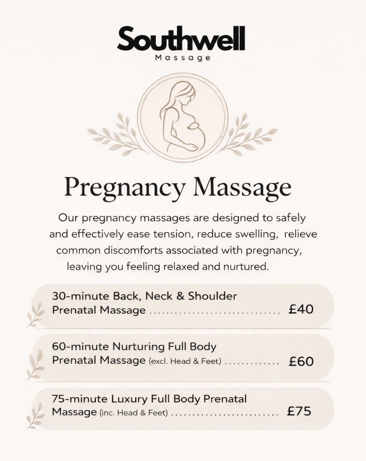 Southwell Massage Facebook ad: Pregnancy Massage