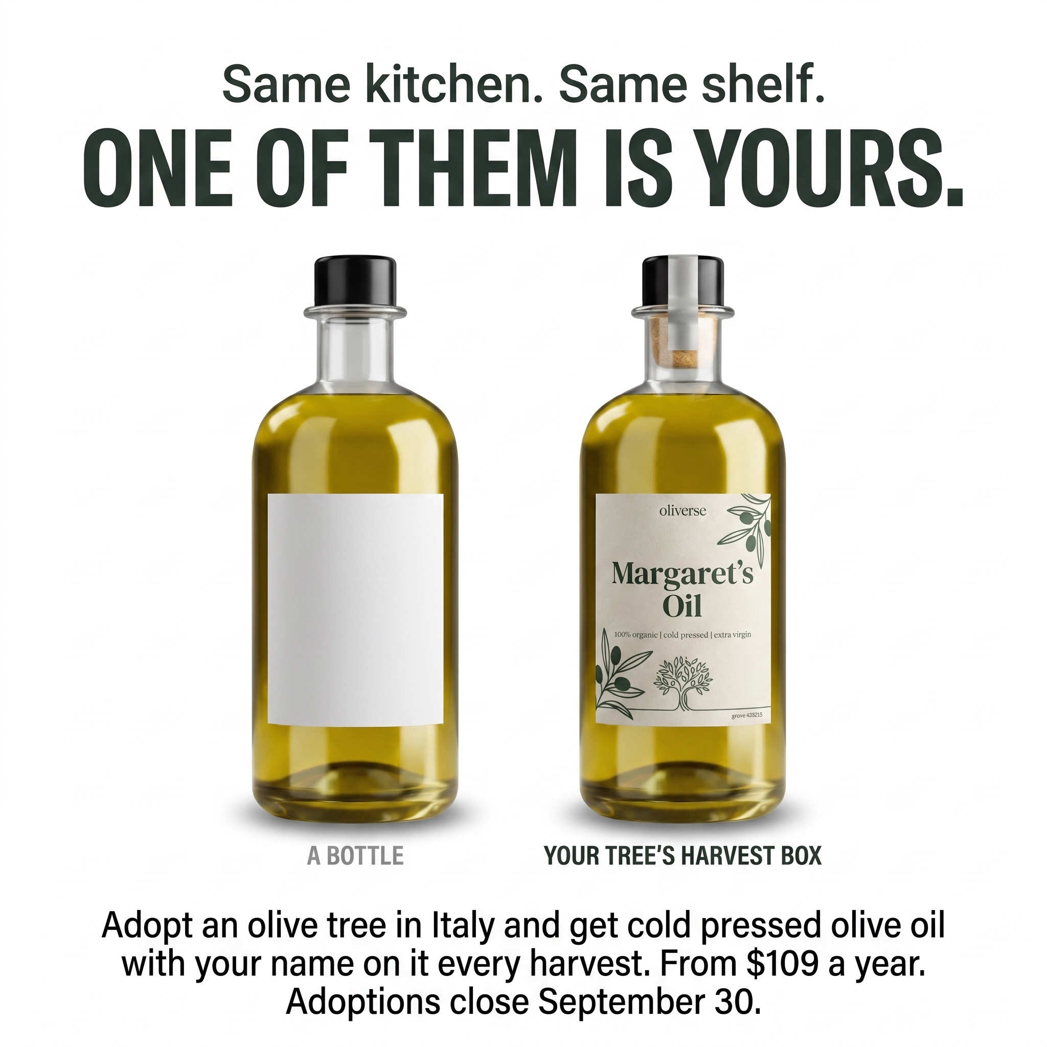 Oliverse Facebook ad: Adopt a Tree. Taste La Dolce Vita.