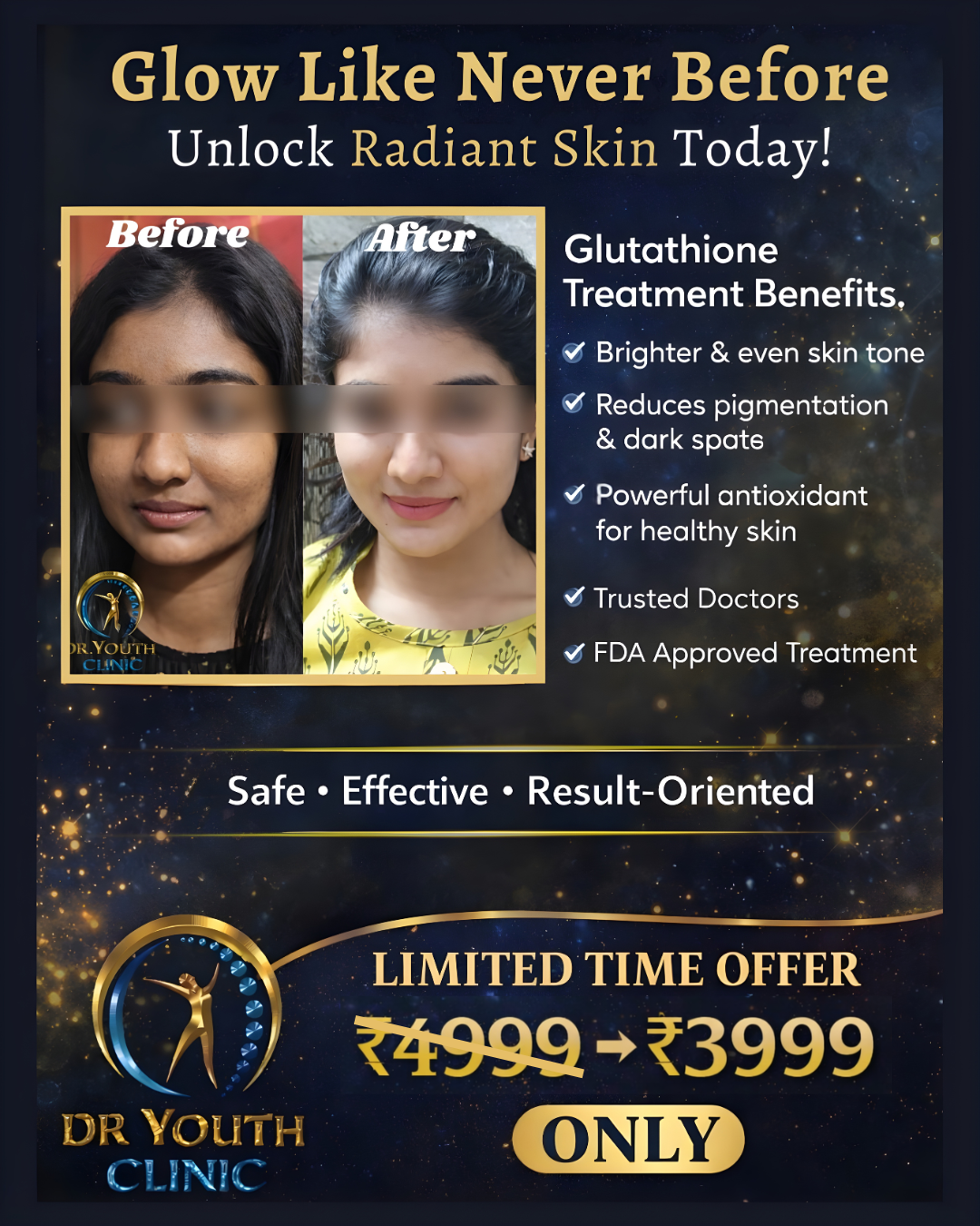 DR youth Clinic Facebook ad: Glow with Confidence, Not False Hopes