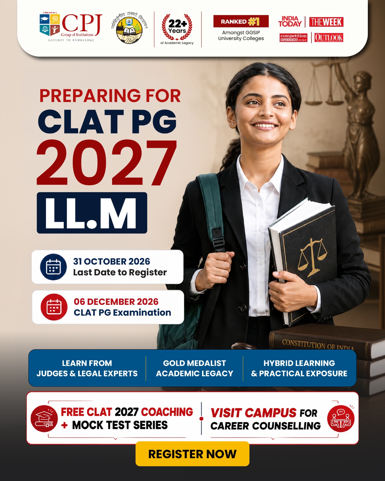 Chanderprabhu Jain College of Higher Studies & School of Law Facebook ad: Crack CLAT PG 2027 with Free Coaching
