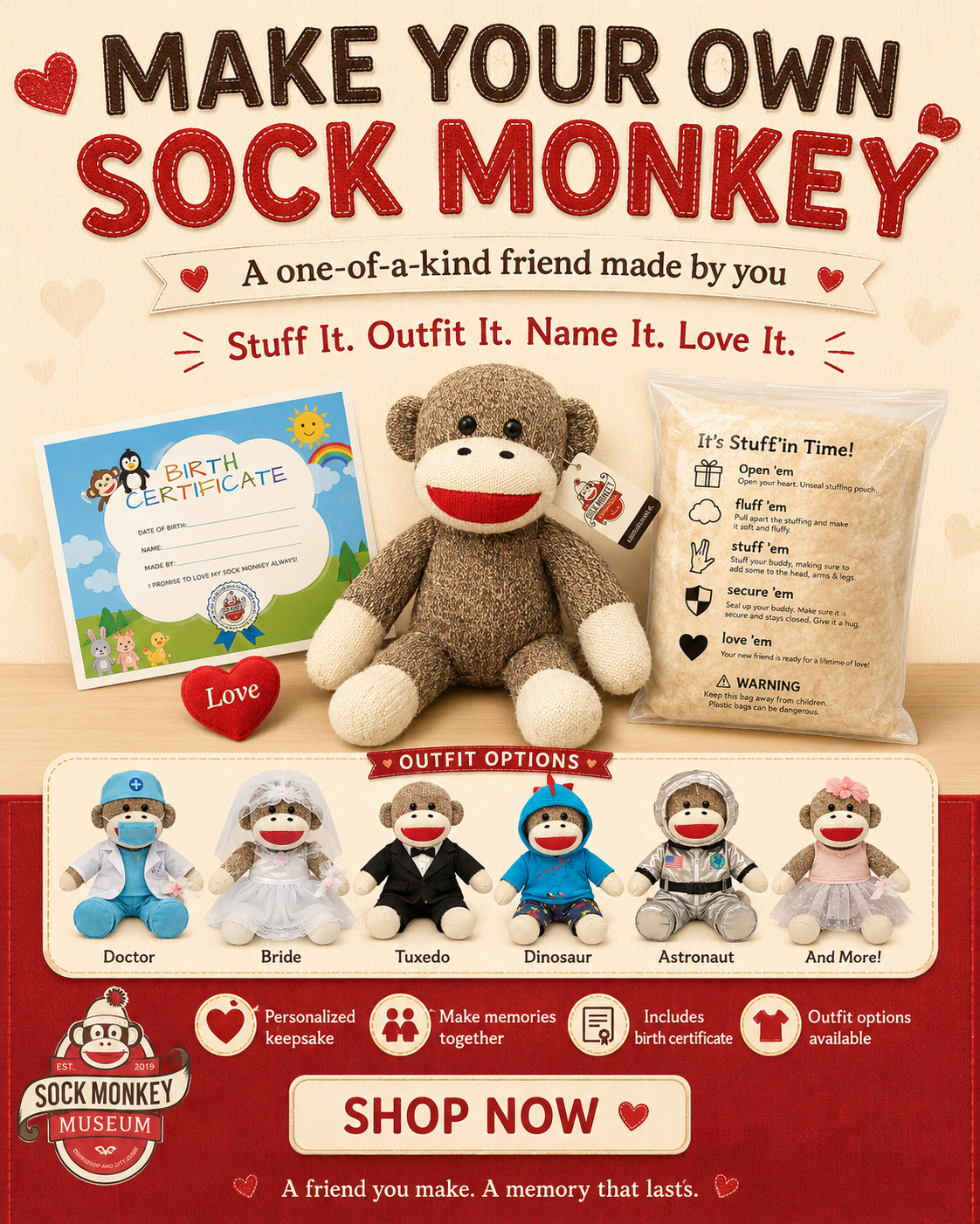Sock Monkey Museum Facebook ad: A Friend Made By You