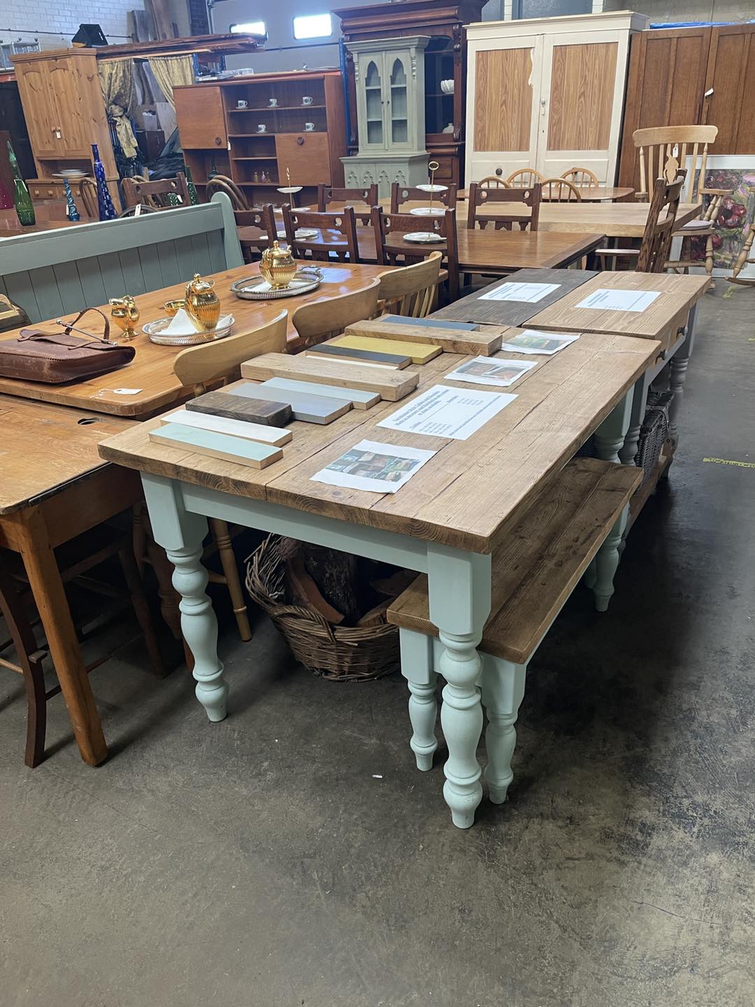 Grainger Vintage & Antiques Facebook ad: Farmhouse tables and sideboards made to order.