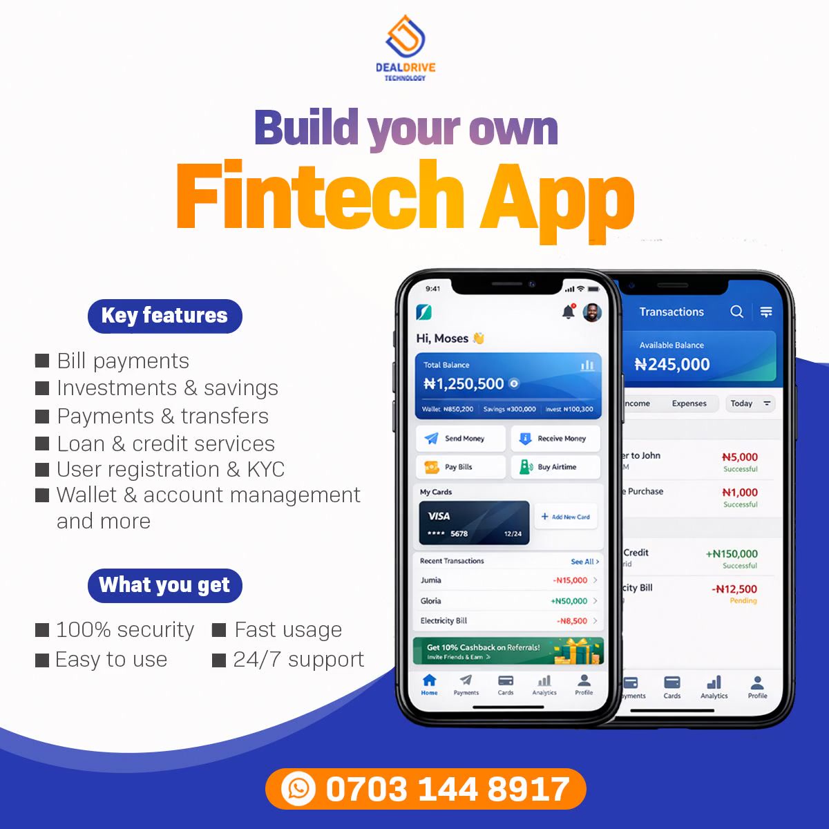 Dealdrive Technology Facebook ad: Own your online store, fintech app, or custom…
