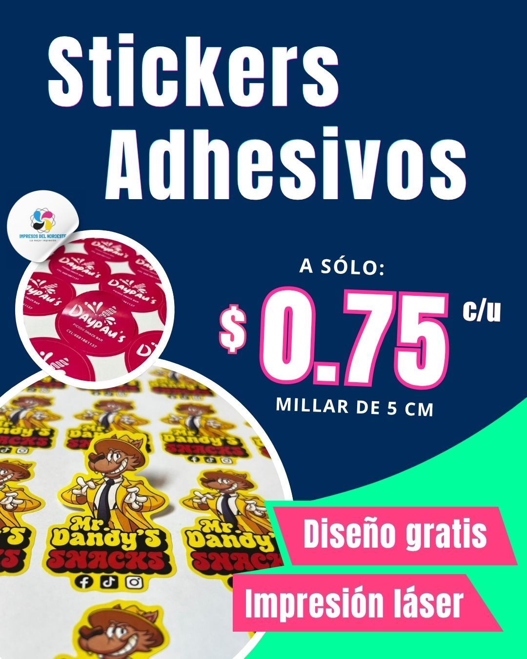 Impresos del Noroeste Facebook ad: Stickers Personalizados para tu Negocio